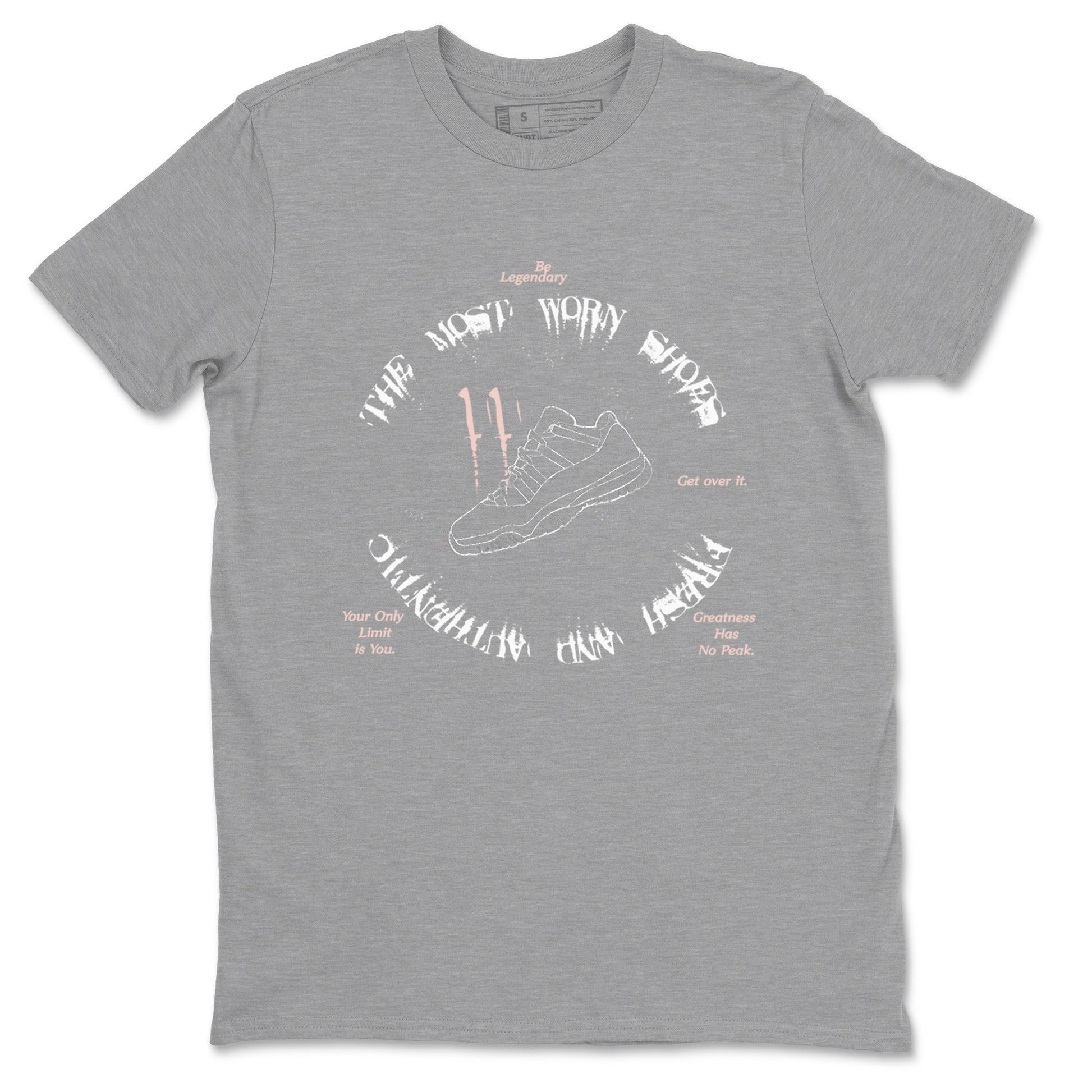 11s Legend Pink shirts to match jordans The Most Worn Shoes sneaker match tees Air Jordan 11 Legend Pink SNRT Sneaker Tees streetwear brand Heather Grey 2 unisex cotton tee