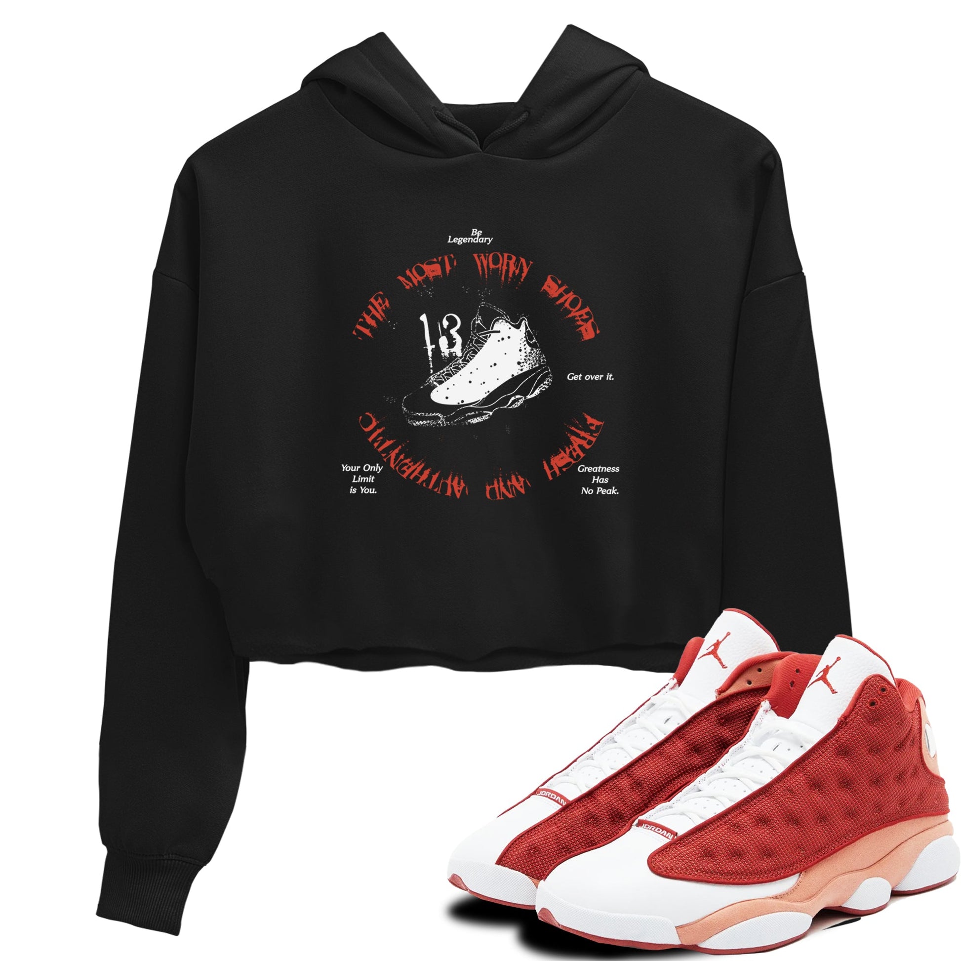 13s Dune Red shirts to match jordans The Most Worn Shoes sneaker match tees Air Jordan 13 Dune Red SNRT Sneaker Tees streetwear brand Black 1 crop tee