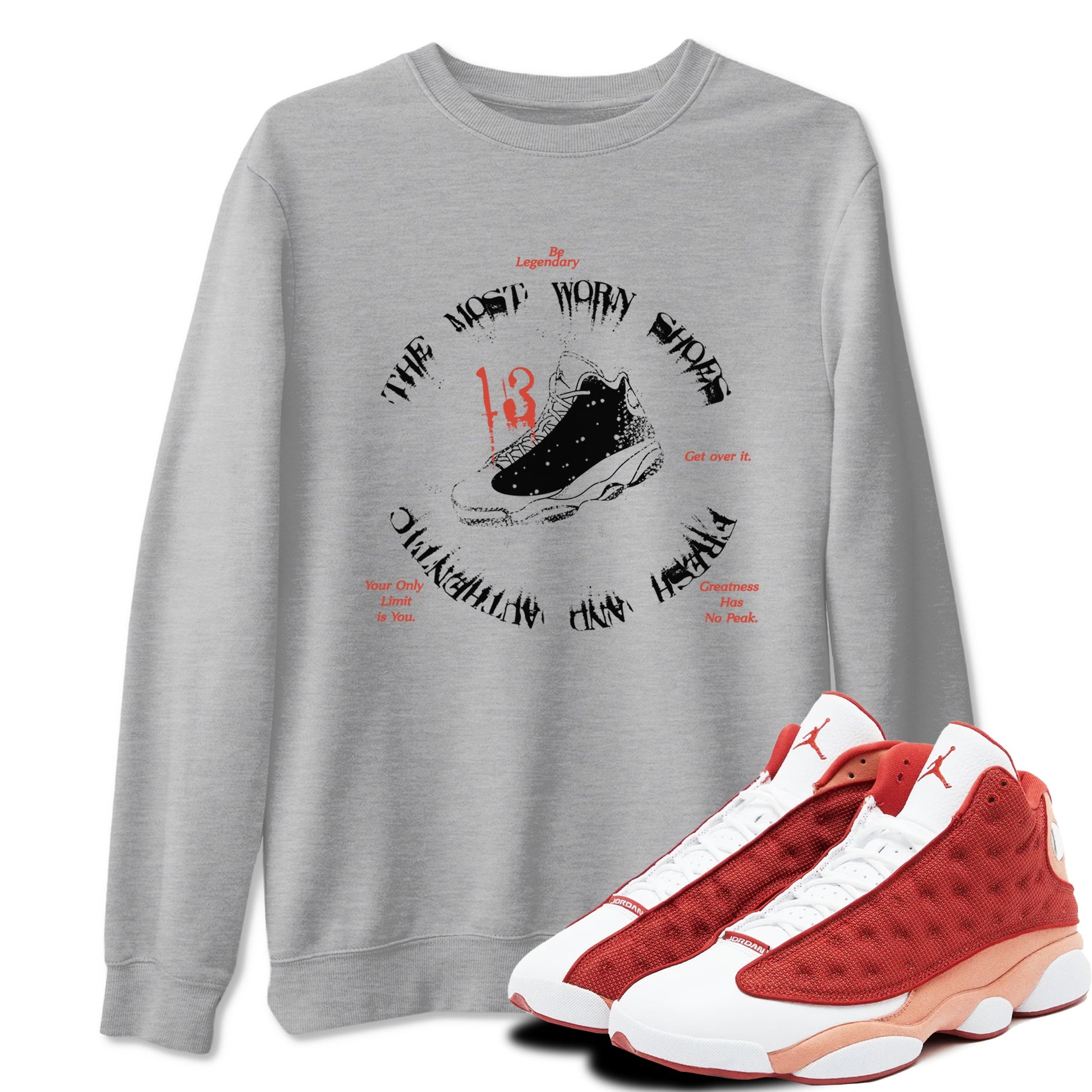 13s Dune Red shirts to match jordans The Most Worn Shoes sneaker match tees Air Jordan 13 Dune Red SNRT Sneaker Tees streetwear brand Heather Grey 1 unisex cotton tee