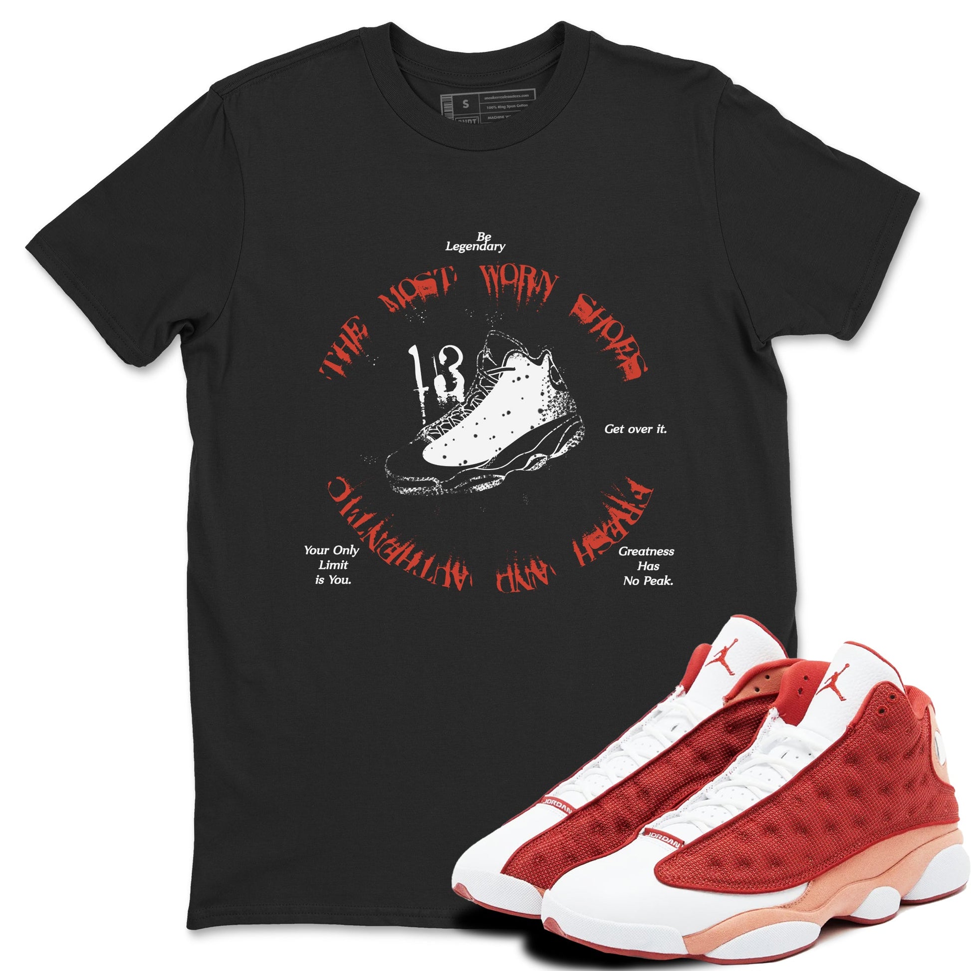 13s Dune Red shirts to match jordans The Most Worn Shoes sneaker match tees Air Jordan 13 Dune Red SNRT Sneaker Tees streetwear brand Black 1 unisex cotton tee