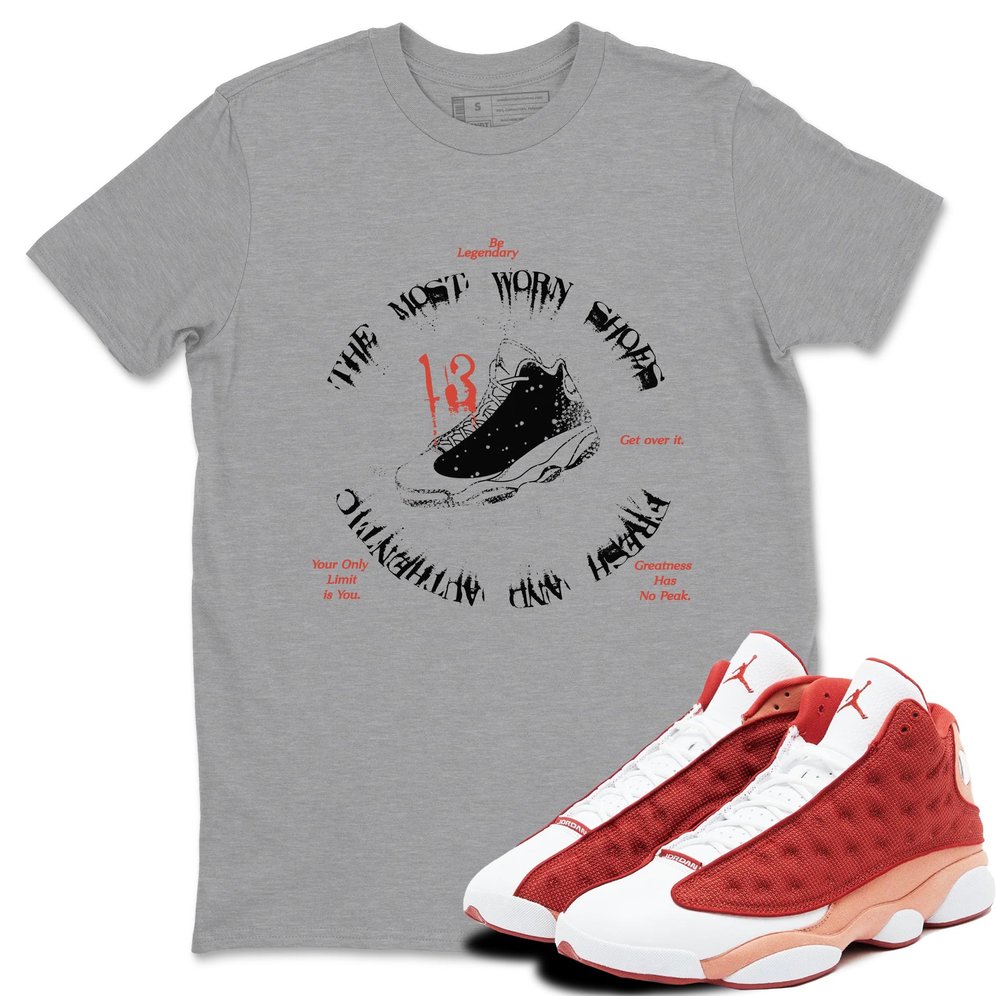 13s Dune Red shirts to match jordans The Most Worn Shoes sneaker match tees Air Jordan 13 Dune Red SNRT Sneaker Tees streetwear brand Heather Grey 1 unisex cotton tee