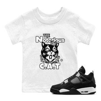 4s White Thunder shirts to match jordans The Notorious Cat sneaker match tees Air Jordan 4 White Thunder SNRT Sneaker Release Tees Youth Baby White 1 crew neck shirts