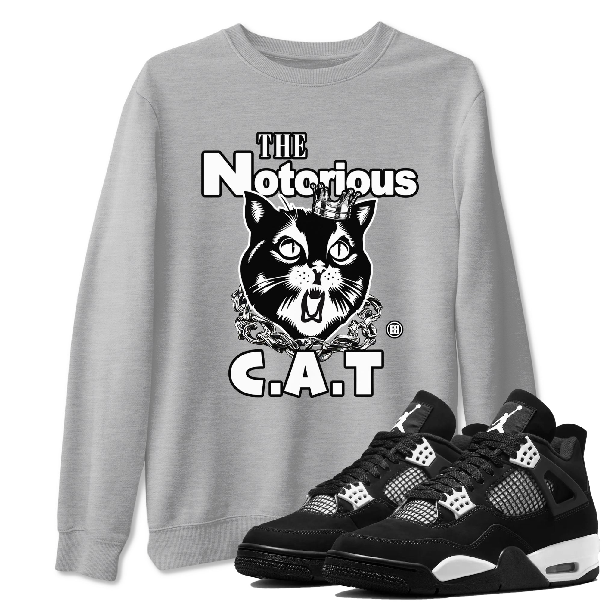 4s White Thunder shirts to match jordans The Notorious Cat sneaker match tees Air Jordan 4 White Thunder SNRT Sneaker Release Tees unisex cotton Heather Grey 1 crew neck shirts