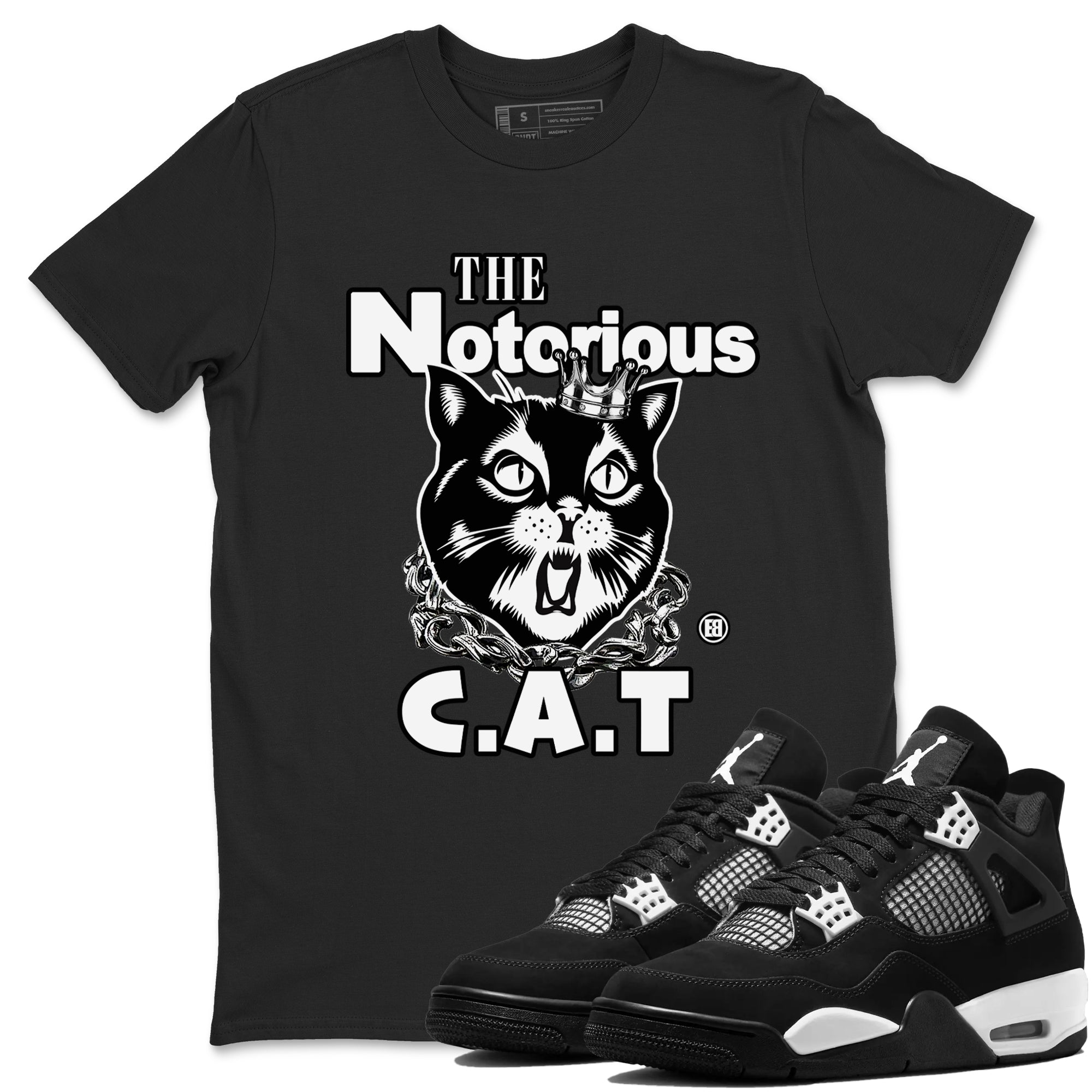 4s White Thunder shirts to match jordans The Notorious Cat sneaker match tees Air Jordan 4 White Thunder SNRT Sneaker Release Tees unisex cotton Black 1 crew neck shirts