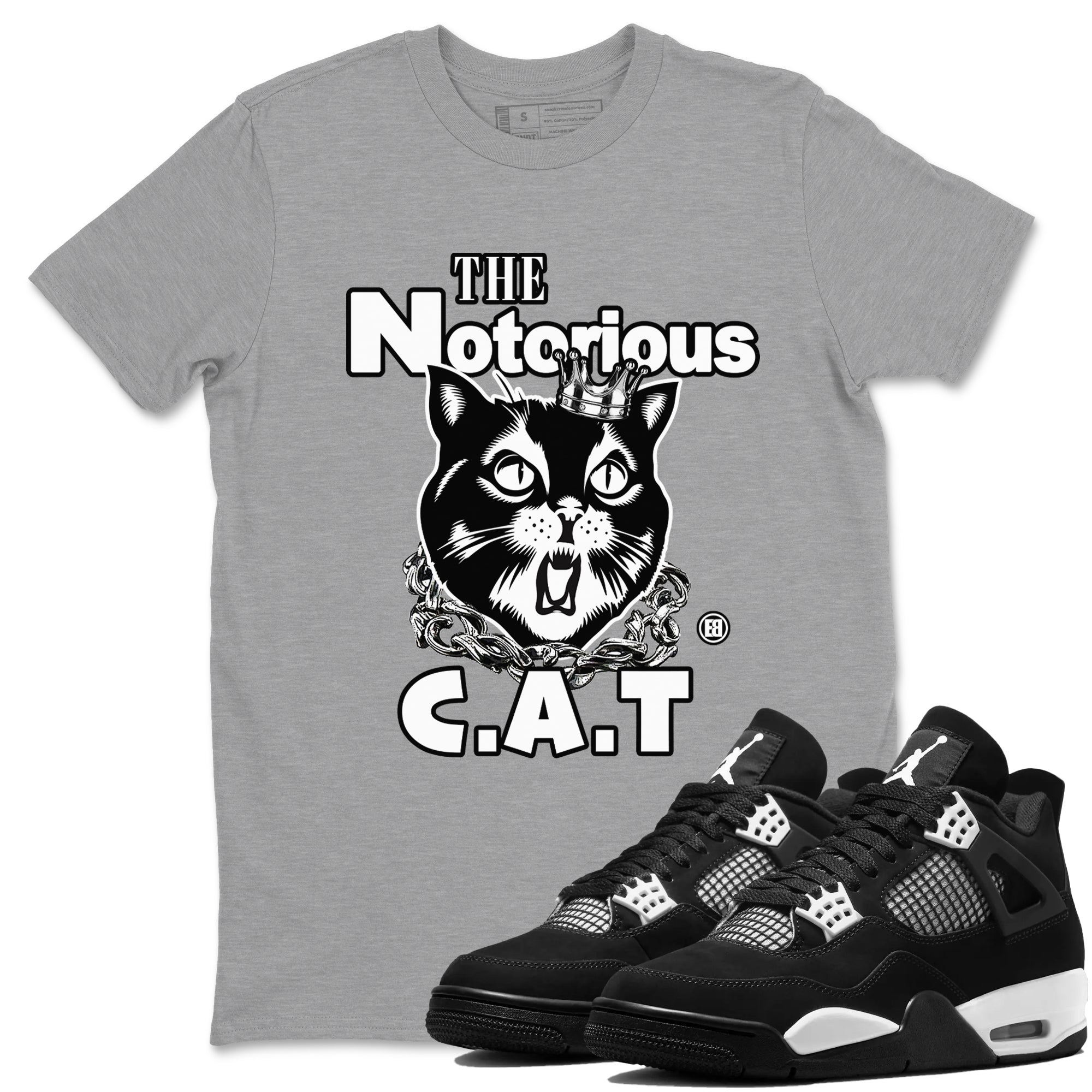 4s White Thunder shirts to match jordans The Notorious Cat sneaker match tees Air Jordan 4 White Thunder SNRT Sneaker Release Tees unisex cotton Heather Grey 1 crew neck shirts