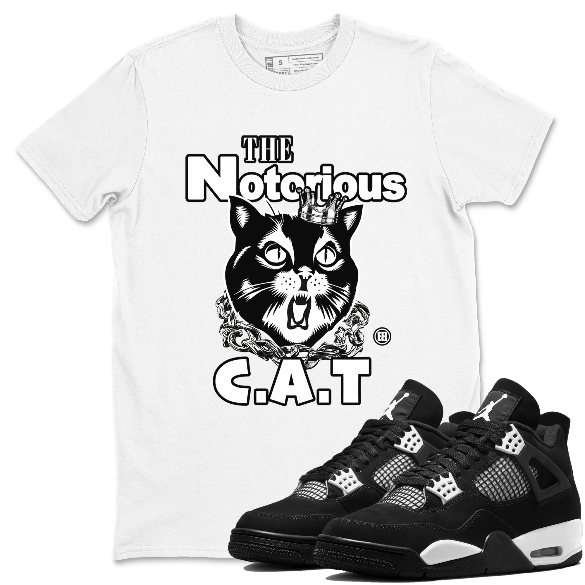 4s White Thunder shirts to match jordans The Notorious Cat sneaker match tees Air Jordan 4 White Thunder SNRT Sneaker Release Tees unisex cotton White 1 crew neck shirts