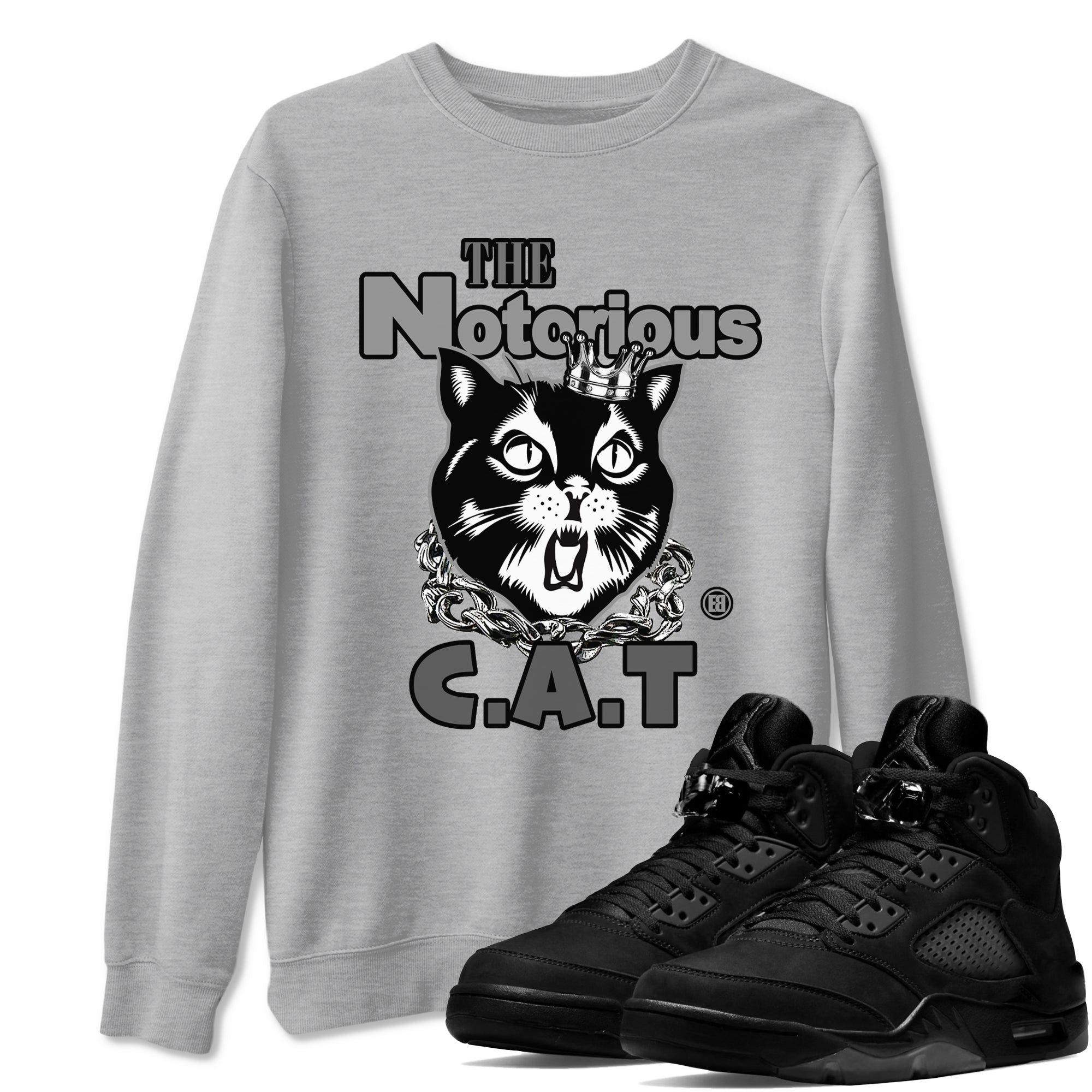 5s Black Cat shirts to match jordans The Notorious Cat sneaker match tees Air Jordan 5 Black Cat SNRT Sneaker Release Tees unisex cotton Heather Grey 1 crew neck shirts