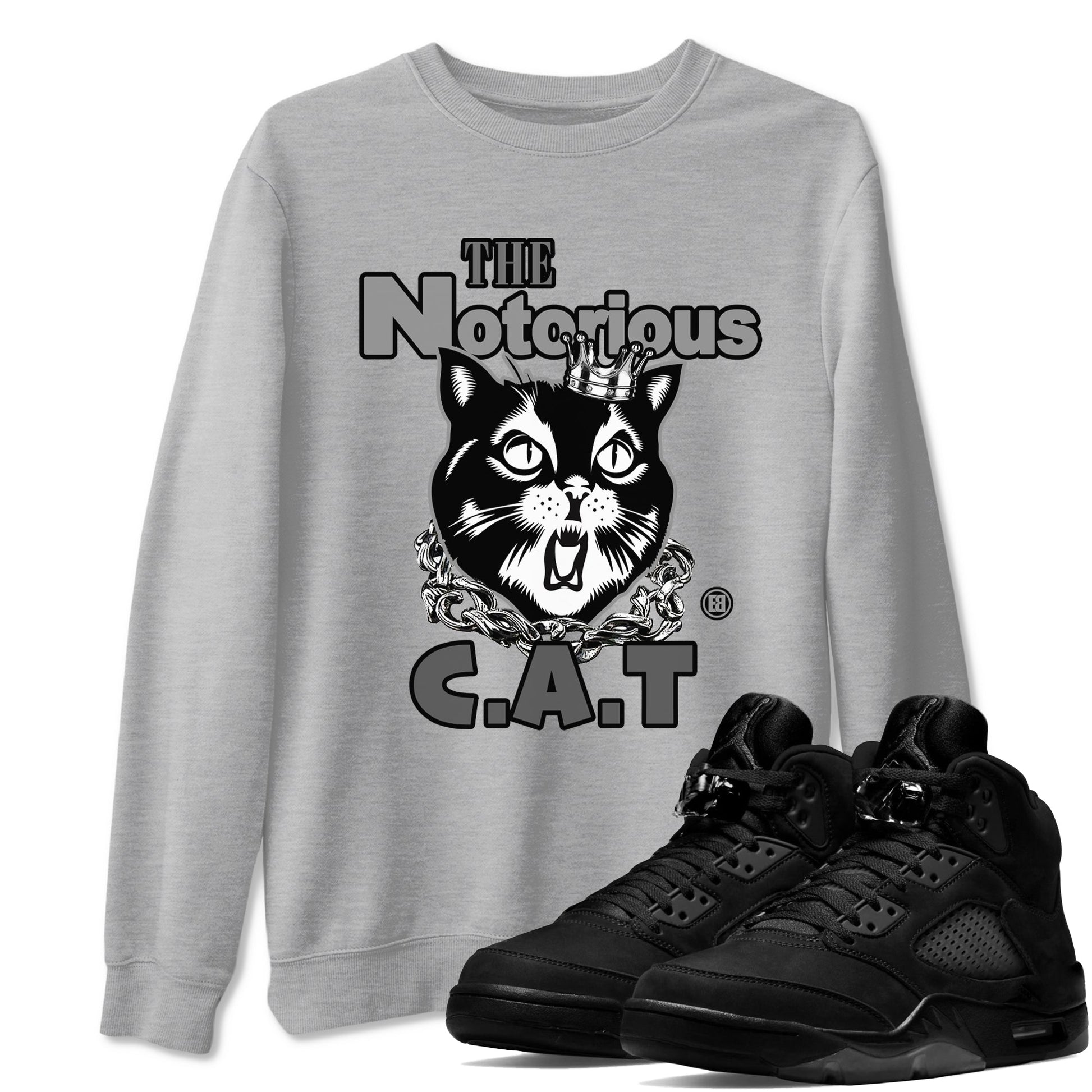 5s Black Cat shirts to match jordans The Notorious Cat sneaker match tees Air Jordan 5 Black Cat SNRT Sneaker Release Tees unisex cotton Heather Grey 1 crew neck shirts