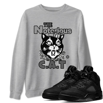 5s Black Cat shirts to match jordans The Notorious Cat sneaker match tees Air Jordan 5 Black Cat SNRT Sneaker Release Tees unisex cotton Heather Grey 1 crew neck shirts