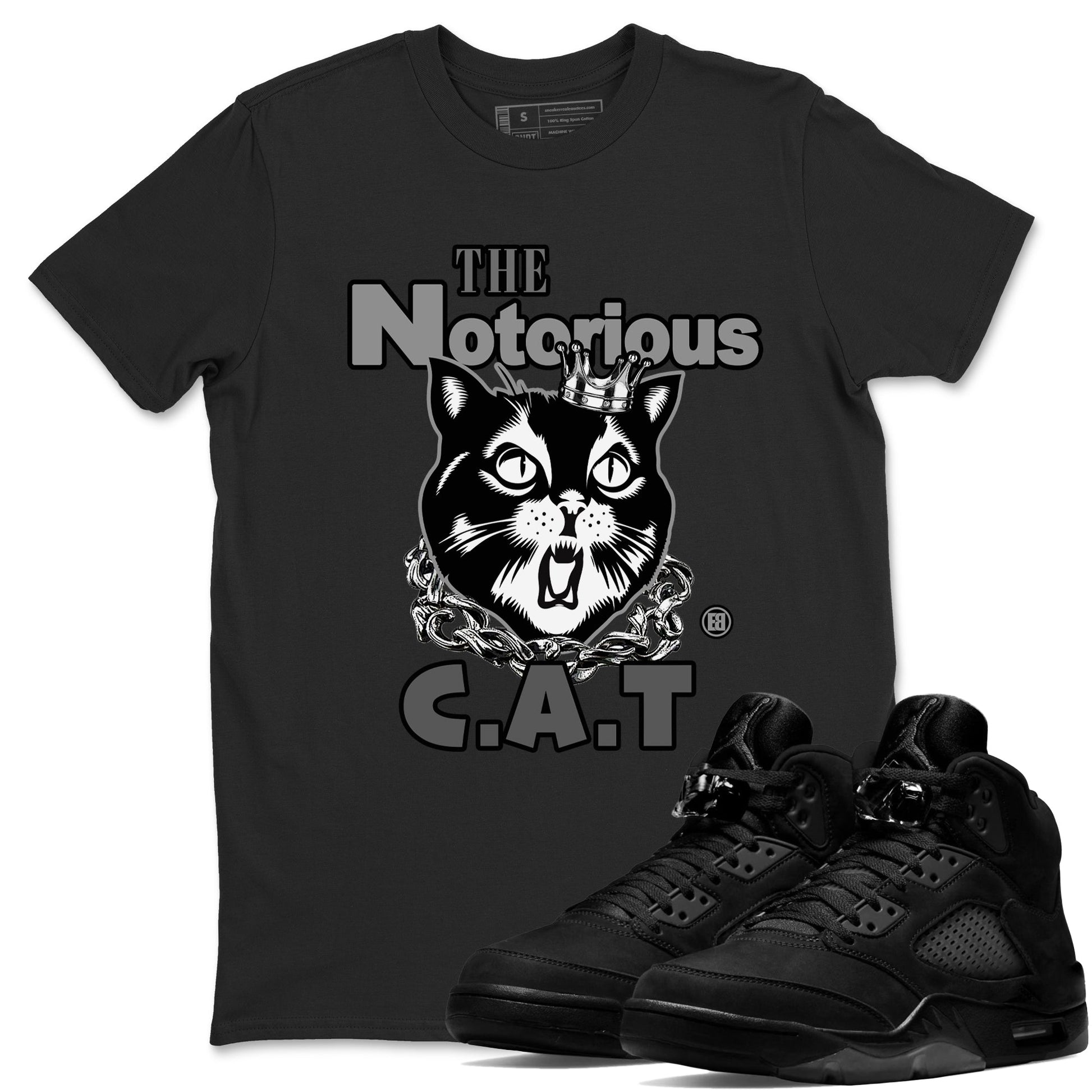 5s Black Cat shirts to match jordans The Notorious Cat sneaker match tees Air Jordan 5 Black Cat SNRT Sneaker Release Tees unisex cotton Black 1 crew neck shirts