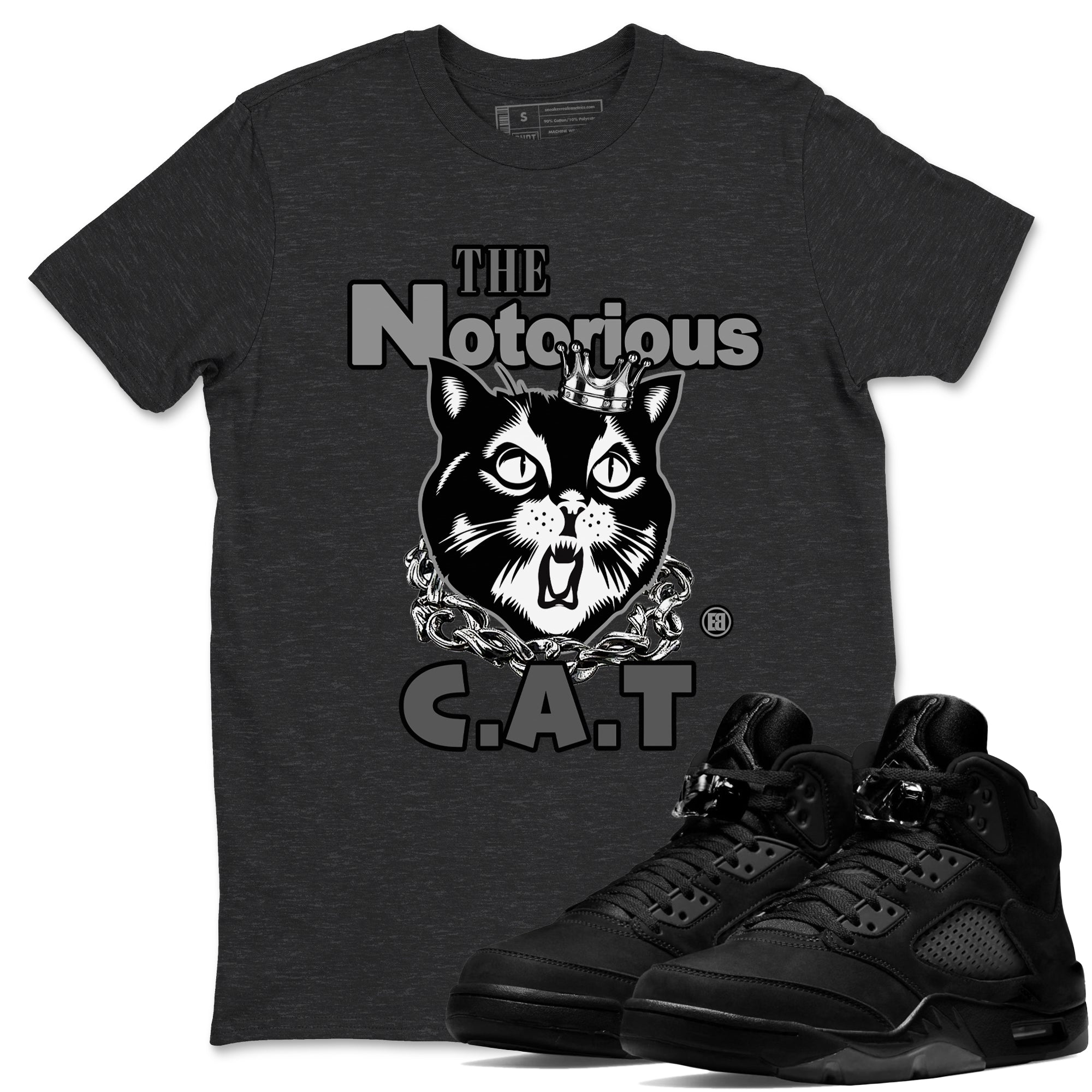 5s Black Cat shirts to match jordans The Notorious Cat sneaker match tees Air Jordan 5 Black Cat SNRT Sneaker Release Tees unisex cotton Charcoal Heather 1 crew neck shirts