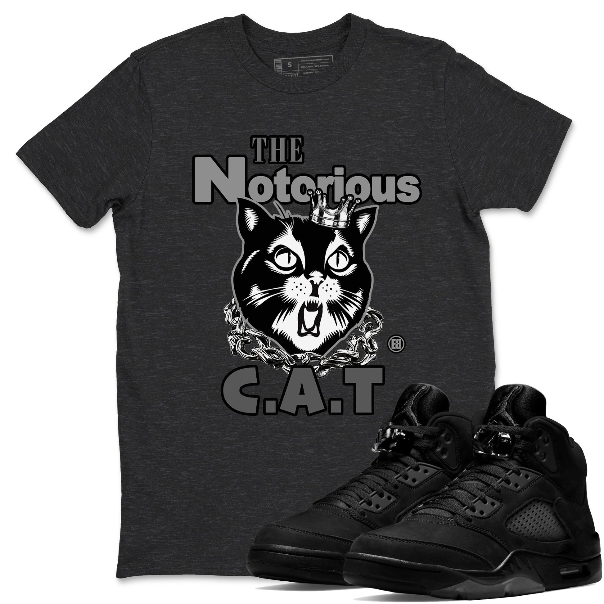 5s Black Cat shirts to match jordans The Notorious Cat sneaker match tees Air Jordan 5 Black Cat SNRT Sneaker Release Tees unisex cotton Charcoal Heather 1 crew neck shirts