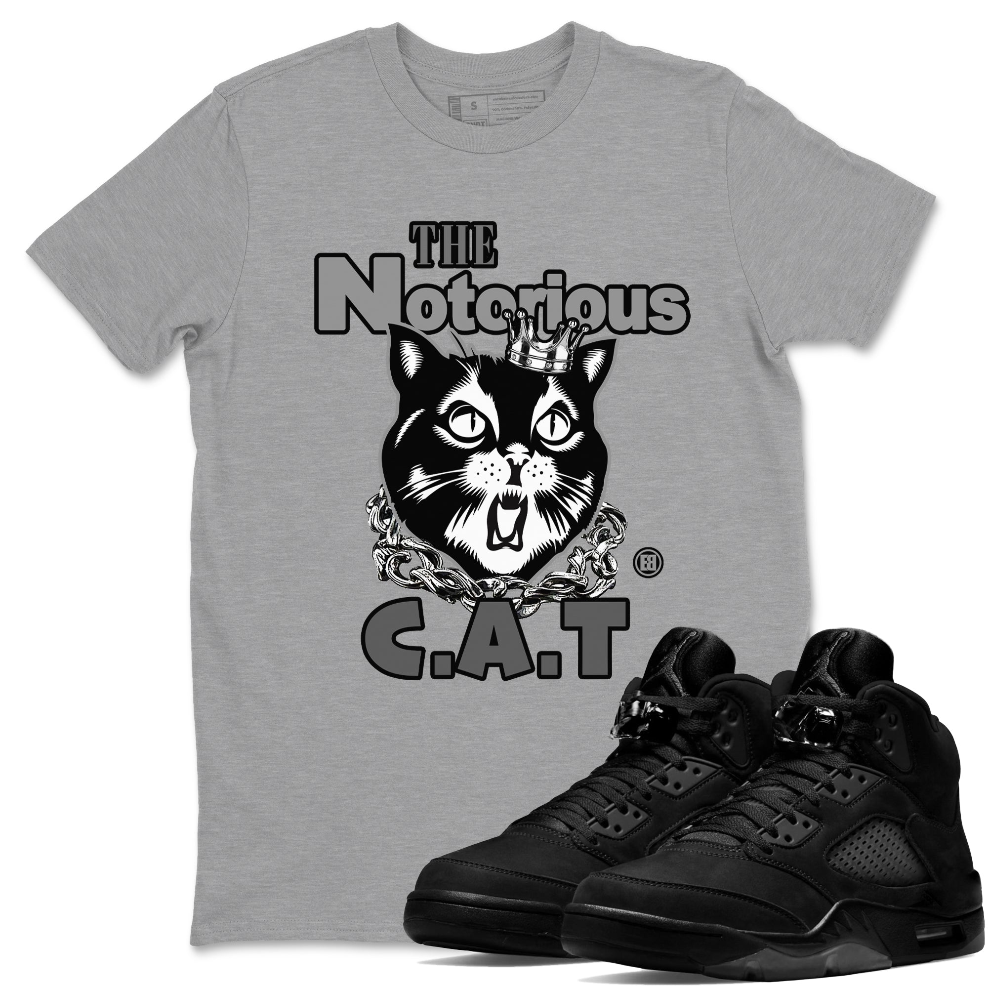 5s Black Cat shirts to match jordans The Notorious Cat sneaker match tees Air Jordan 5 Black Cat SNRT Sneaker Release Tees unisex cotton Heather Grey 1 crew neck shirts