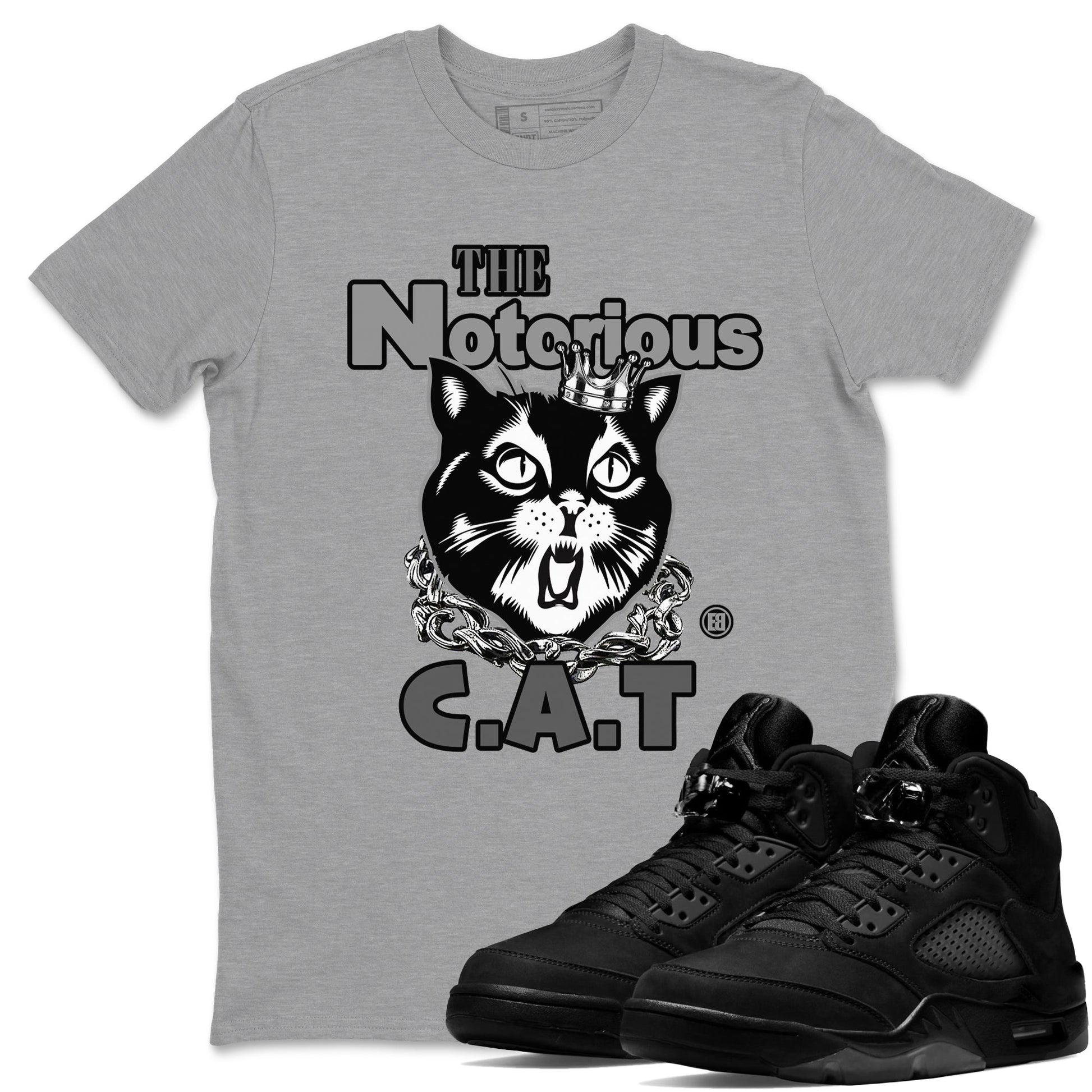 5s Black Cat shirts to match jordans The Notorious Cat sneaker match tees Air Jordan 5 Black Cat SNRT Sneaker Release Tees unisex cotton Heather Grey 1 crew neck shirts