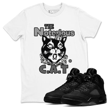 5s Black Cat shirts to match jordans The Notorious Cat sneaker match tees Air Jordan 5 Black Cat SNRT Sneaker Release Tees unisex cotton White 1 crew neck shirts