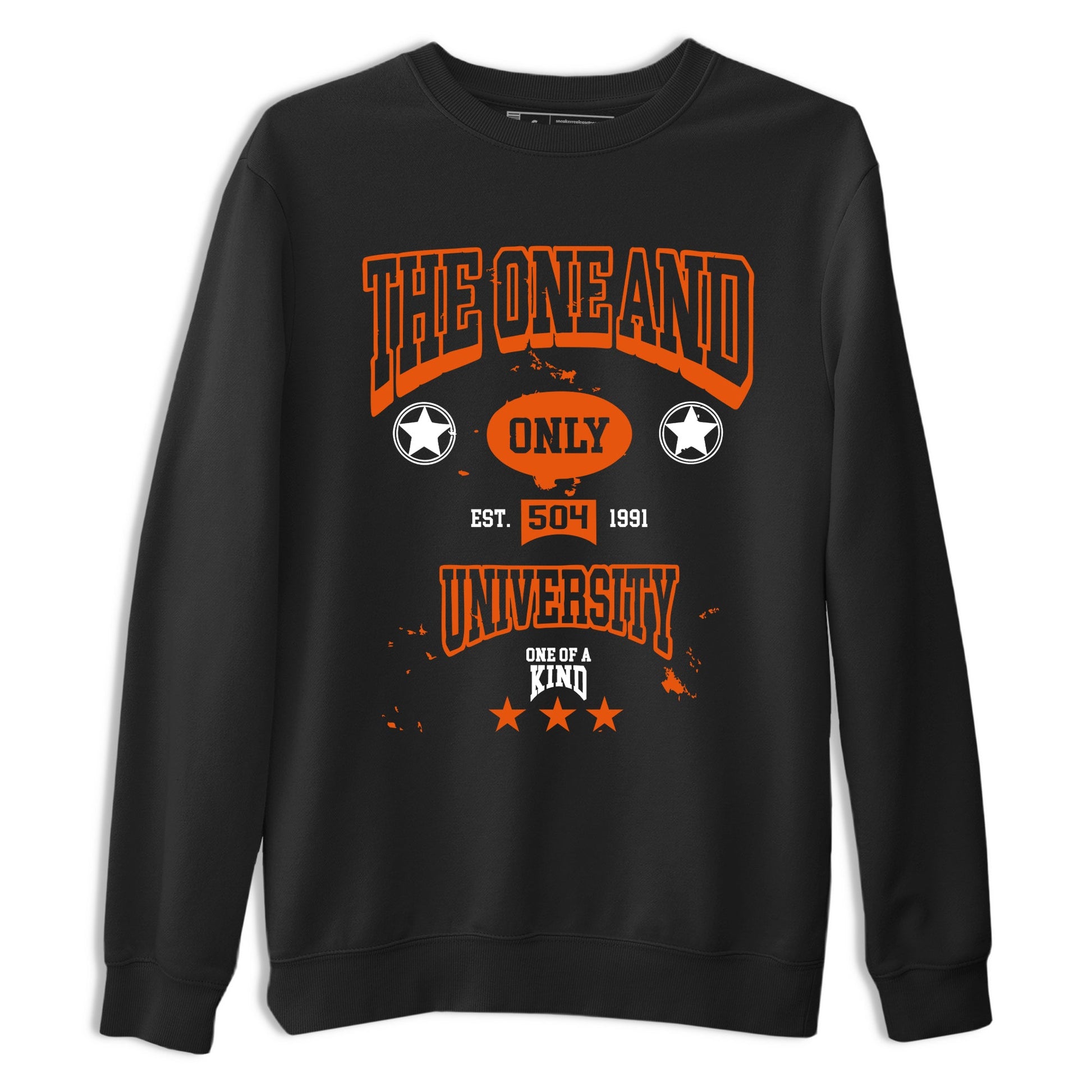 The One And Only University sneaker match t-shirt styled to complete your fit with the Air Jordan 1 Shattered Backboard sneakers, shown in Black 2.