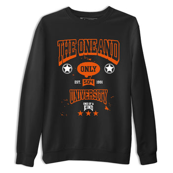 The One And Only University sneaker match t-shirt styled to complete your fit with the Air Jordan 1 Shattered Backboard sneakers, shown in Black 2.