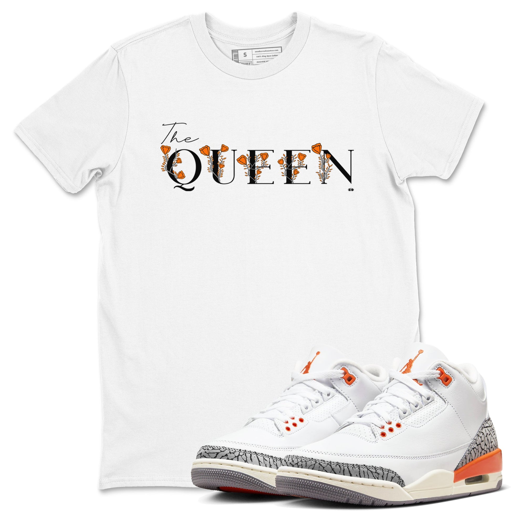 3s Georgia Peach shirt to match jordans The Queen sneaker tees Air Jordan 3 Georgia Peach SNRT Sneaker Release Tees unisex cotton White 1 crew neck shirt