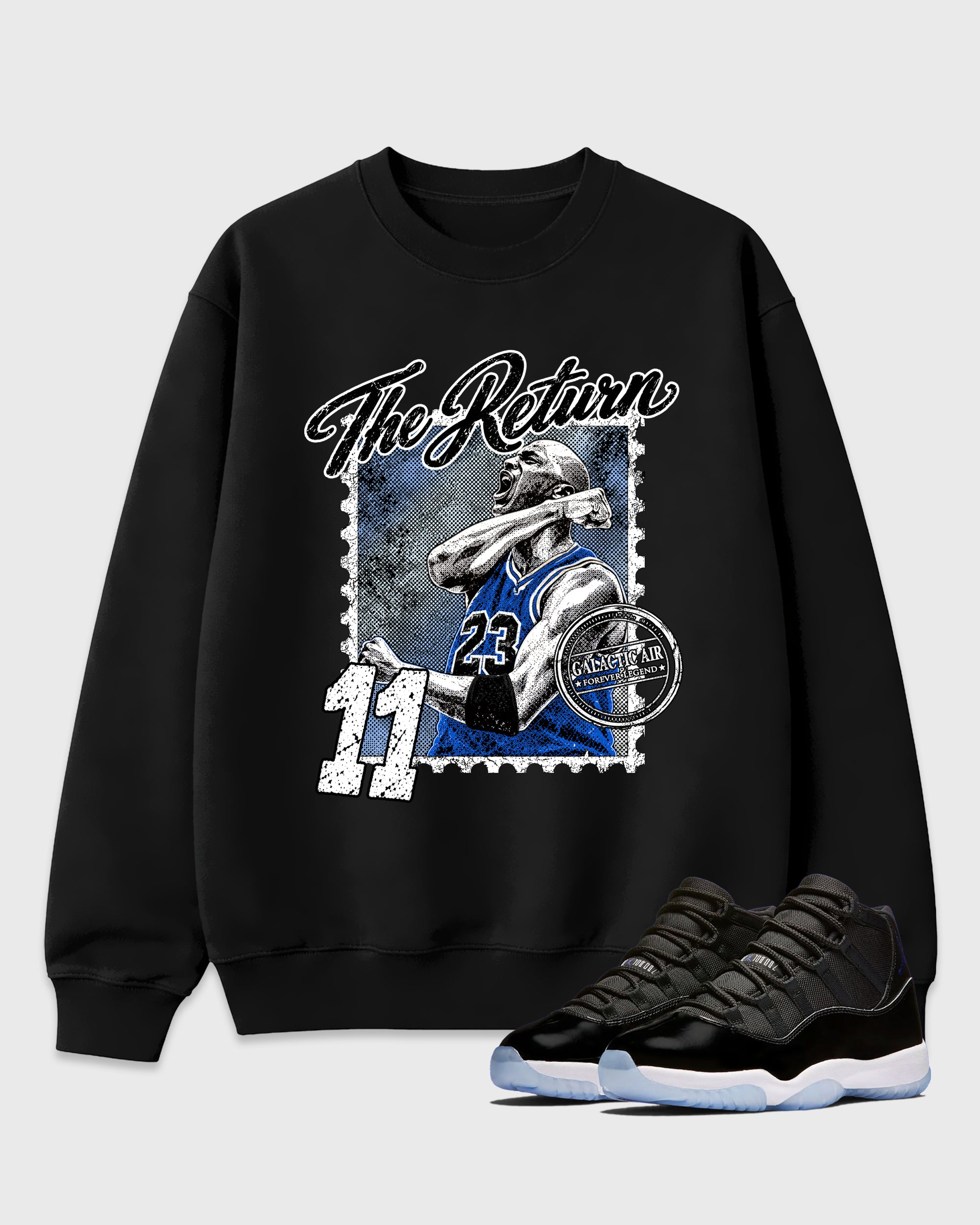 The Return Graphic T-Shirt featuring original streetwear artwork designed to match the Air Jordan 11 Retro Space Jam. Black 1 Graphic Tee.
