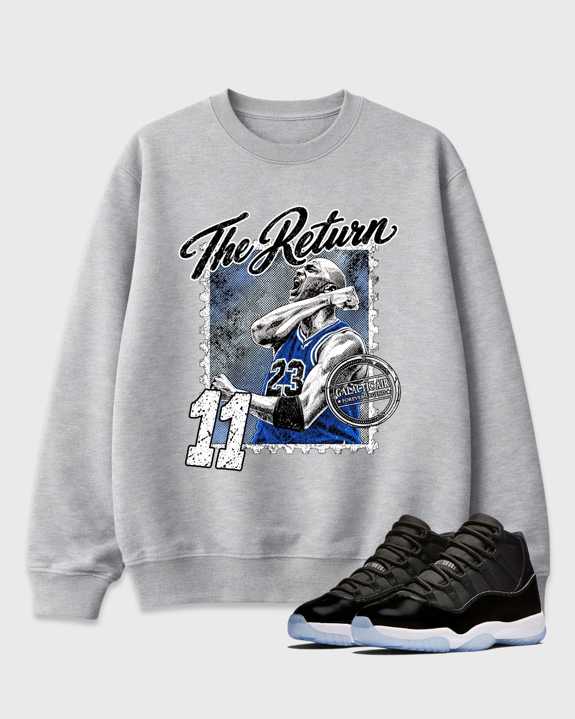 The Return Graphic T-Shirt featuring original streetwear artwork designed to match the Air Jordan 11 Retro Space Jam. Heather Grey 1 Graphic Tee.