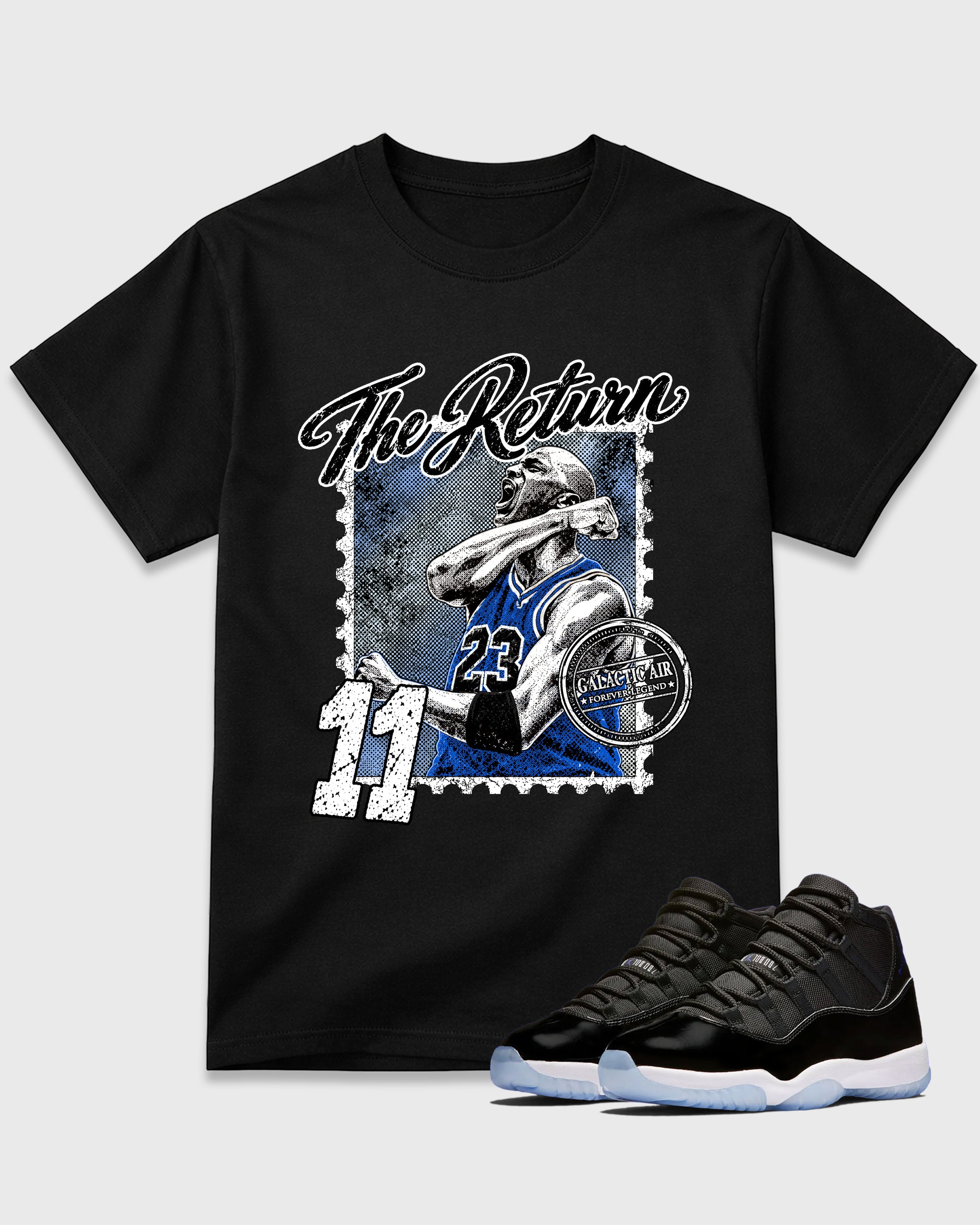 The Return Graphic T-Shirt featuring original streetwear artwork designed to match the Air Jordan 11 Retro Space Jam. Black 1 Graphic T-Shirt.