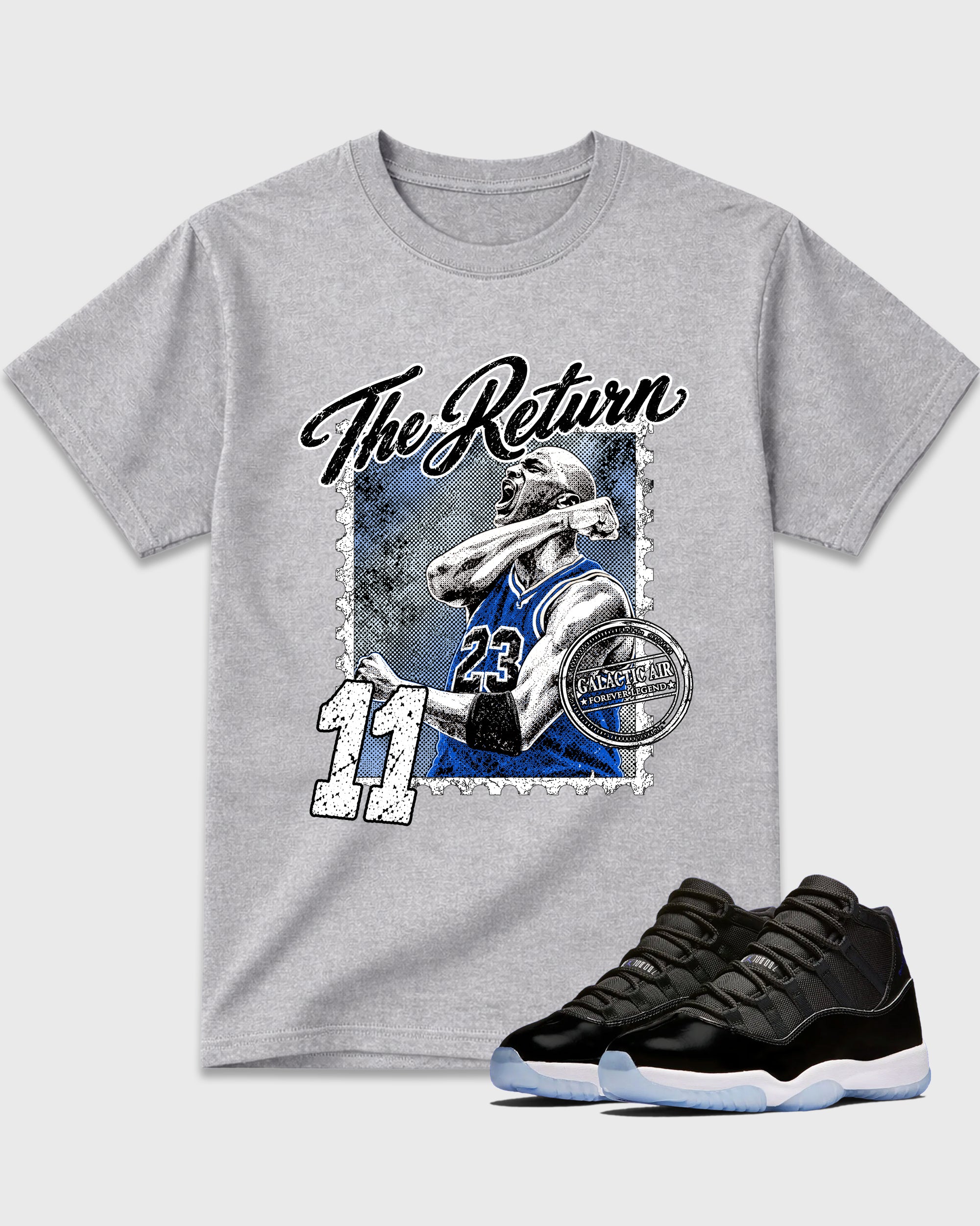 The Return Graphic T-Shirt featuring original streetwear artwork designed to match the Air Jordan 11 Retro Space Jam. Heather Grey 1 Graphic T-Shirt.