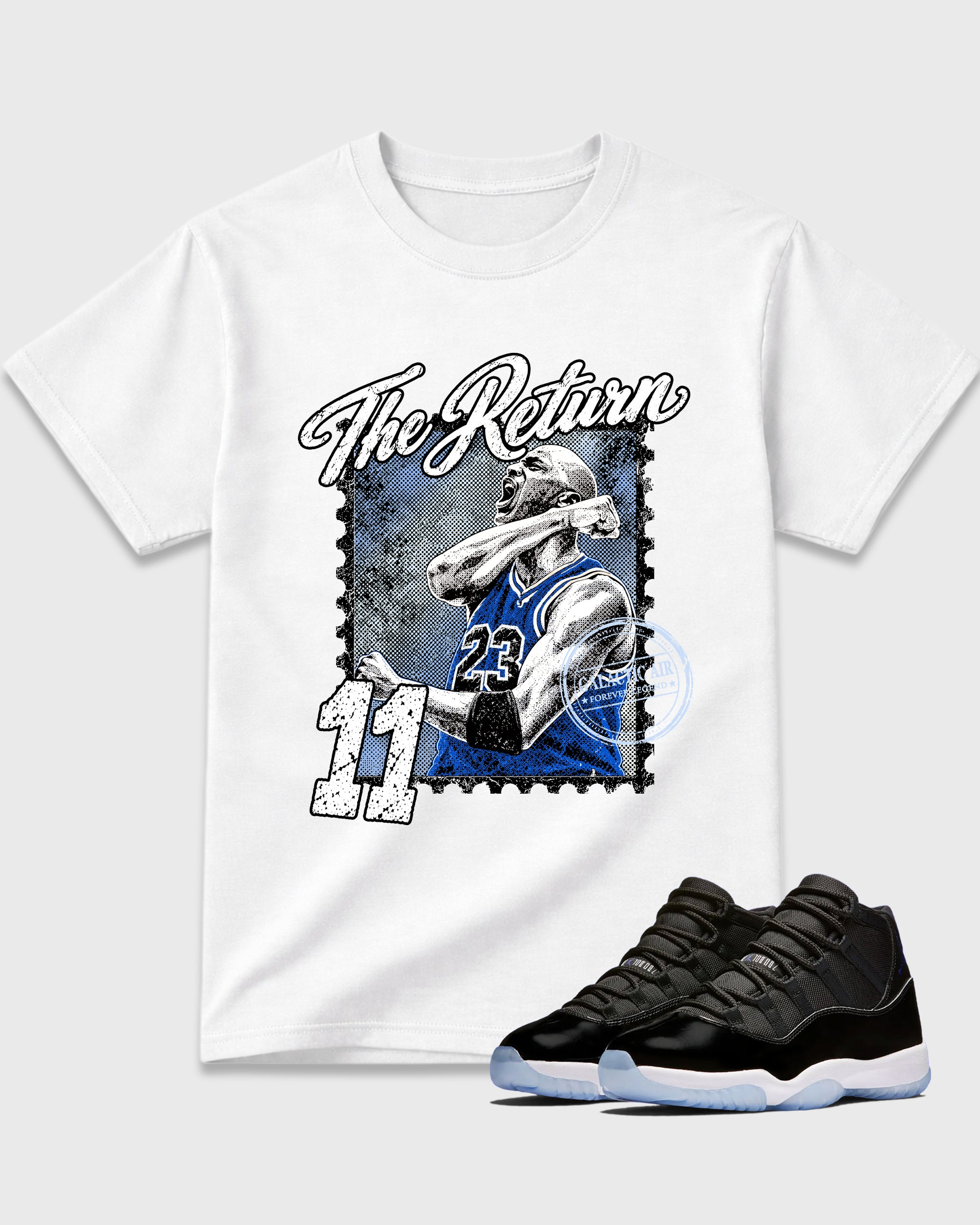 The Return Graphic T-Shirt featuring original streetwear artwork designed to match the Air Jordan 11 Retro Space Jam. White 1 Graphic T-Shirt.