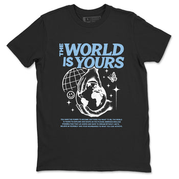 The World Is Yours sneaker match t-shirt styled to complete your fit with the Air Foamposite One Psychic Blue sneakers, shown in Black 2.