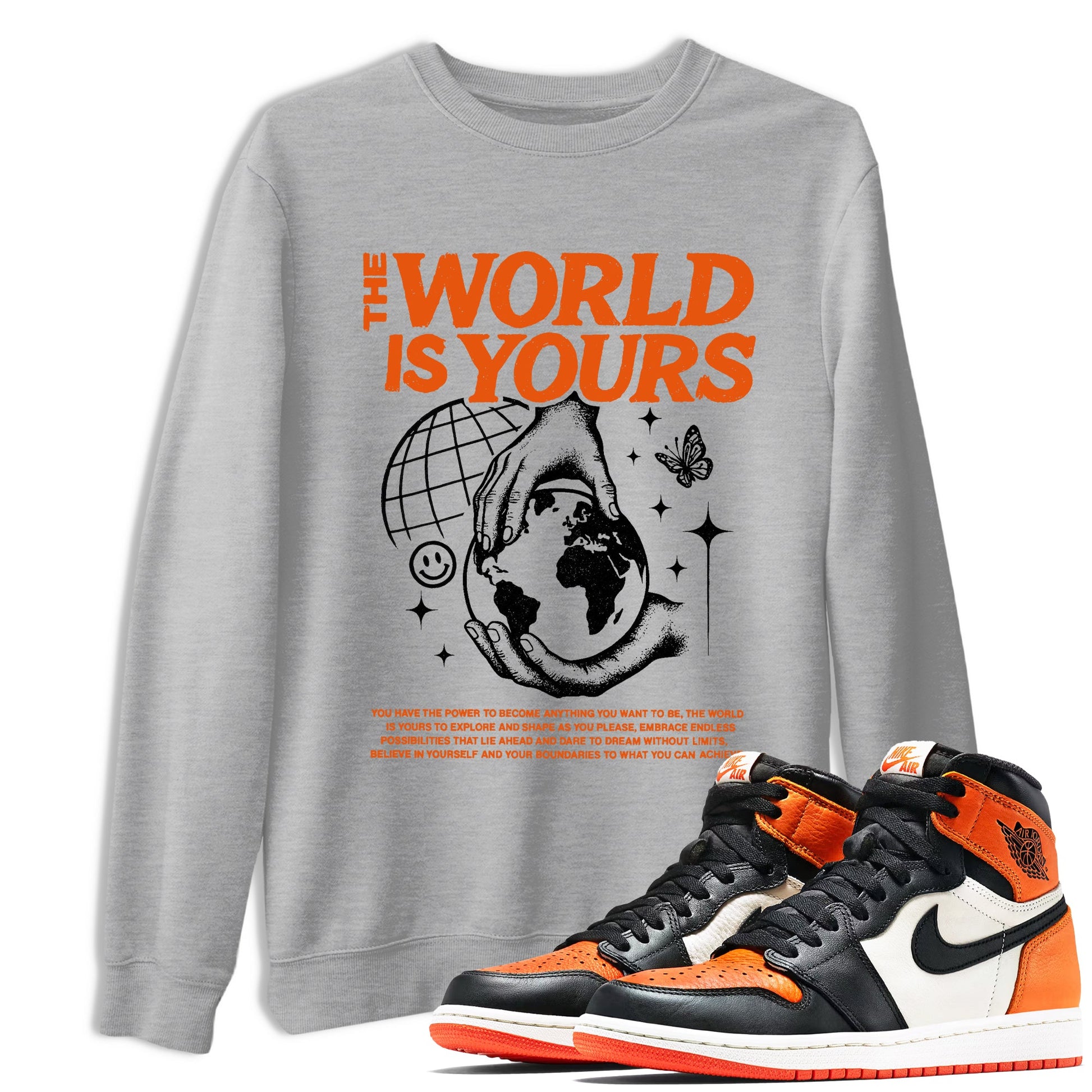 Sneaker match tees – Streetwear Graphic Tees Air Jordan 1 Shattered Backboard Sneakers – The World Is Yours Graphic Tee Heather Grey 1
