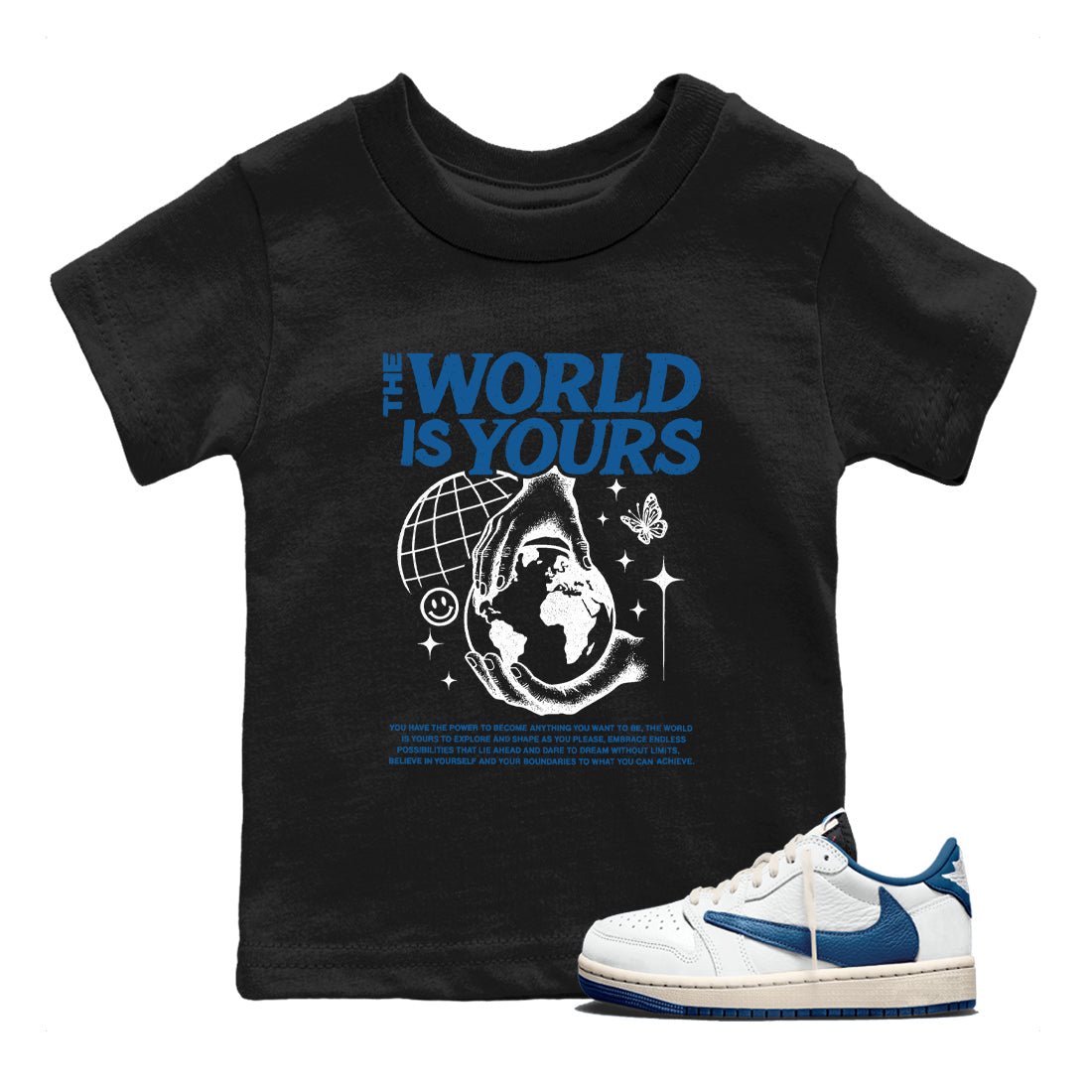 Sneaker match tees – Streetwear Graphic Tees Air Jordan 1 Travis Scott Fragment Sneakers – The World Is Yours Kids Craphic T-Shirt Black 1