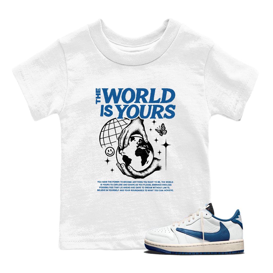 Sneaker match tees – Streetwear Graphic Tees Air Jordan 1 Travis Scott Fragment Sneakers – The World Is Yours Kids Craphic T-Shirt White 1