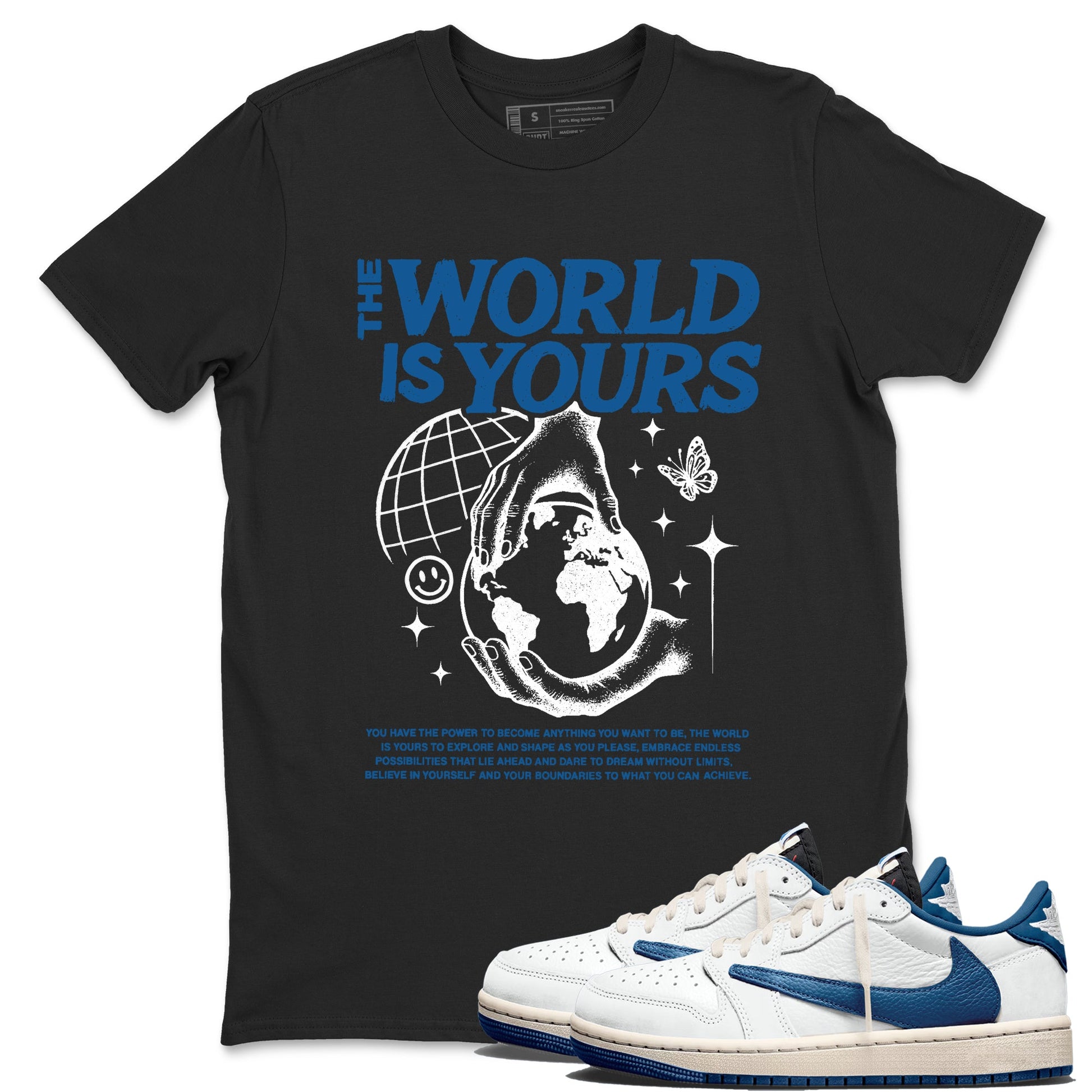 Sneaker match tees – Streetwear Graphic Tees Air Jordan 1 Travis Scott Fragment Sneakers – The World Is Yours Graphic Tee Black 1