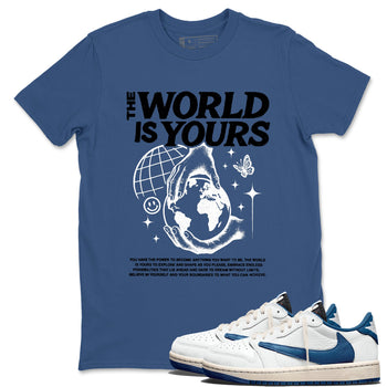 Sneaker match tees – Streetwear Graphic Tees Air Jordan 1 Travis Scott Fragment Sneakers – The World Is Yours Graphic Tee Denim Blue 1
