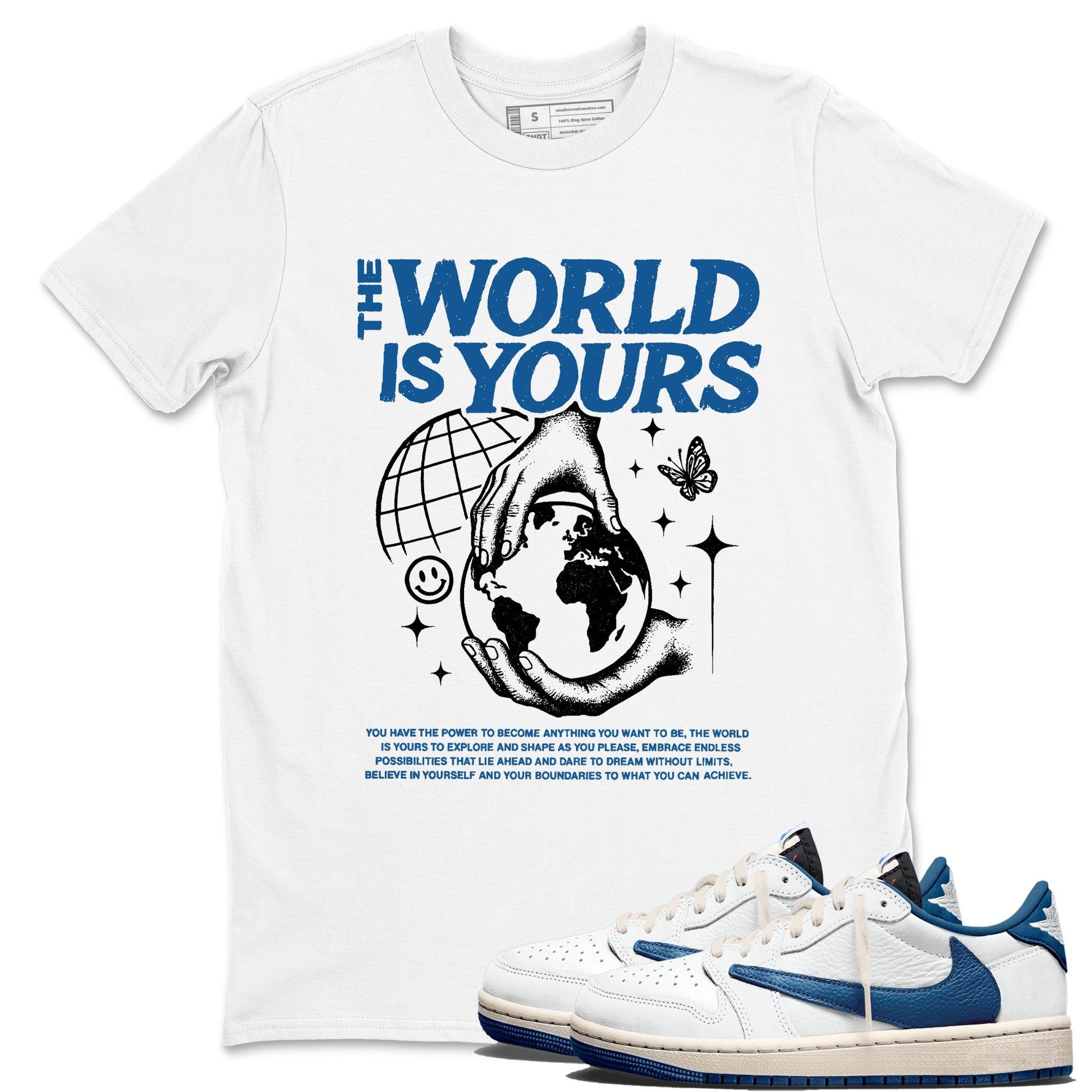 Sneaker match tees – Streetwear Graphic Tees Air Jordan 1 Travis Scott Fragment Sneakers – The World Is Yours Graphic Tee White 1
