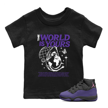 Sneaker match tees – Sneaker Tees To Match Air Jordan 11 Canyon Purple Shoes – The World Is Yours Kids T-Shirt Black 1