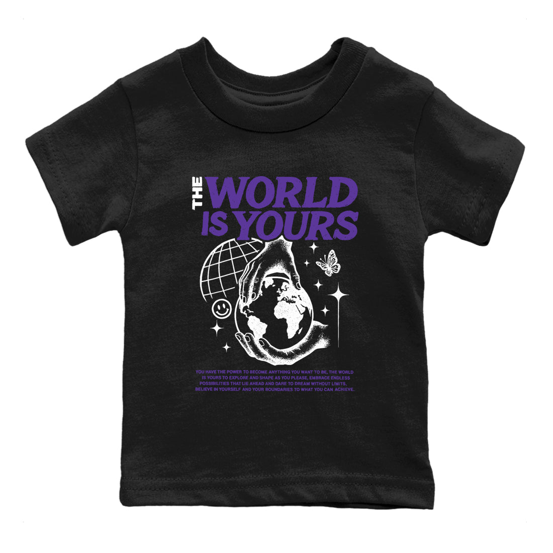 Sneaker match tees – Sneaker Tees To Match Air Jordan 11 Canyon Purple Shoes – The World Is Yours Kids T-Shirt Black 2