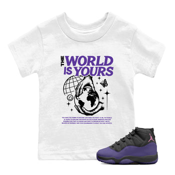 Sneaker match tees – Sneaker Tees To Match Air Jordan 11 Canyon Purple Shoes – The World Is Yours Kids T-Shirt White 1