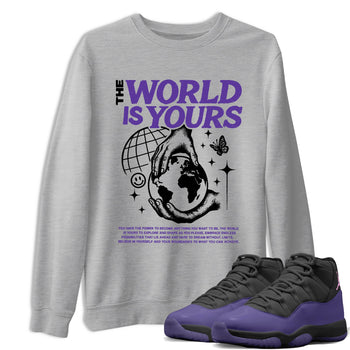 Sneaker match tees – Sneaker Tees To Match Air Jordan 11 Canyon Purple Shoes – The World Is Yours Tee Heather Grey 1