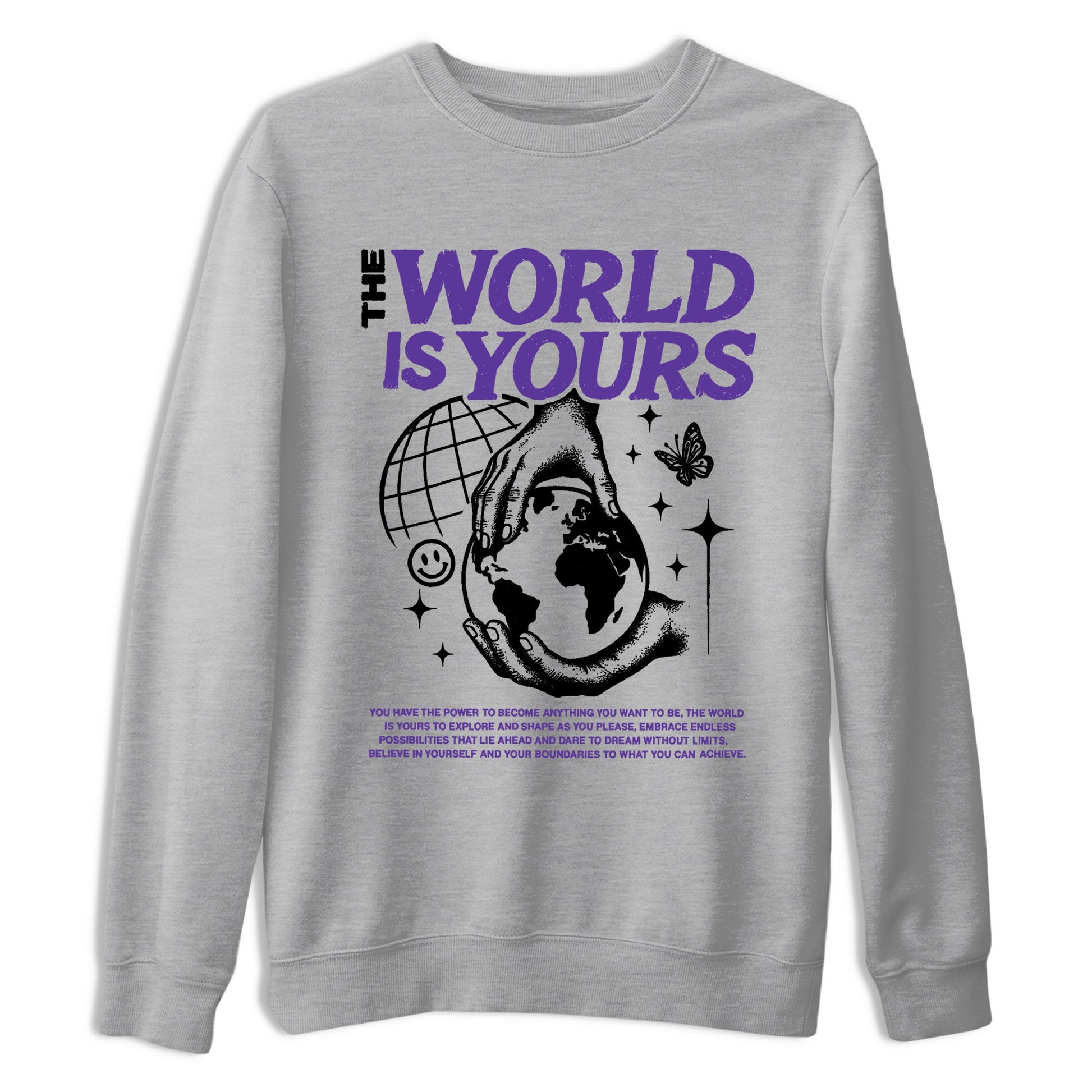 Sneaker match tees – Sneaker Tees To Match Air Jordan 11 Canyon Purple Shoes – The World Is Yours Tee Heather Grey 2