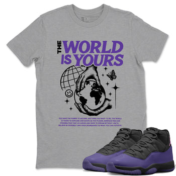 Sneaker match tees – Sneaker Tees To Match Air Jordan 11 Canyon Purple Shoes – The World Is Yours Tee Heather Grey 1