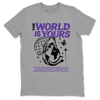 Sneaker match tees – Sneaker Tees To Match Air Jordan 11 Canyon Purple Shoes – The World Is Yours Tee Heather Grey 2