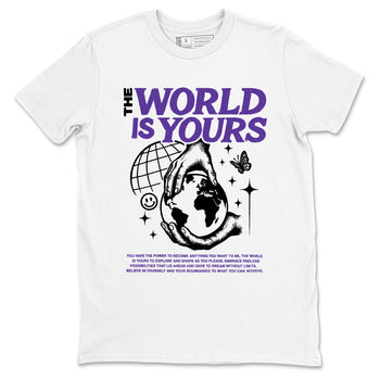 Sneaker match tees – Sneaker Tees To Match Air Jordan 11 Canyon Purple Shoes – The World Is Yours Tee White 2
