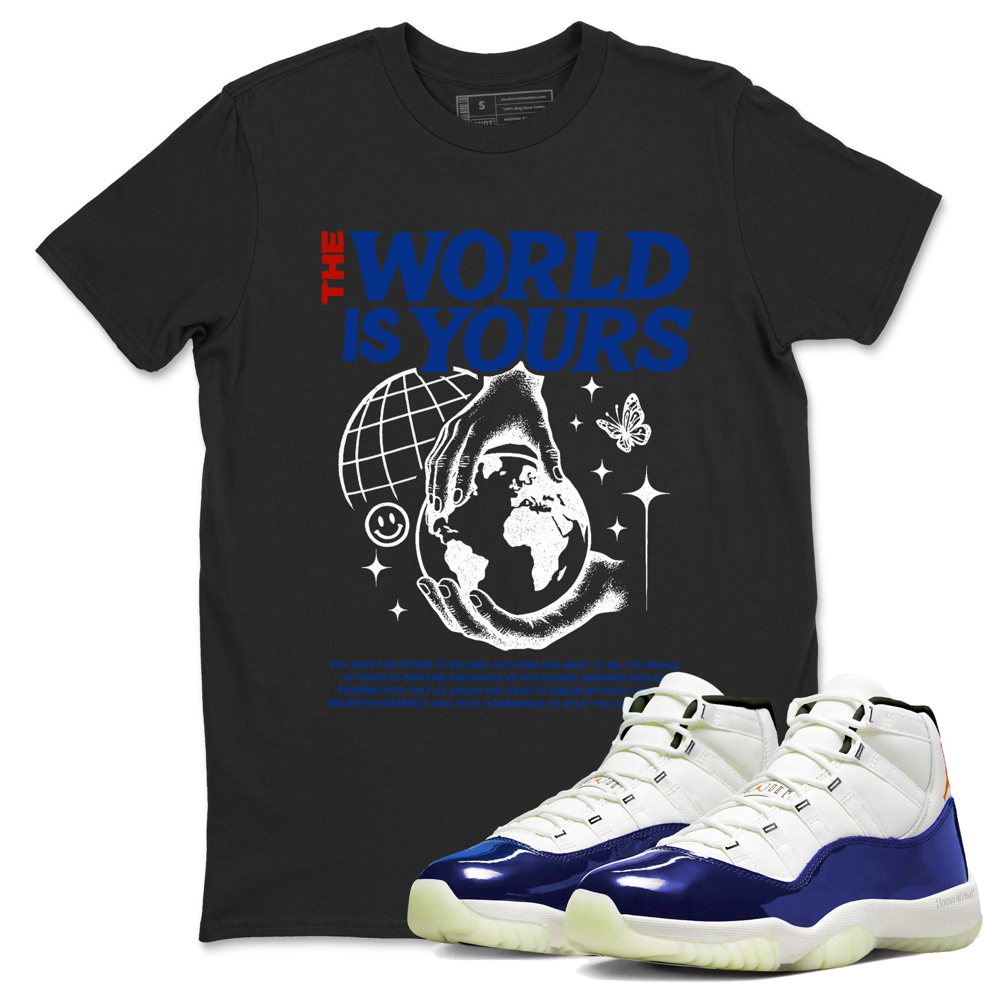 Sneaker Threads – Sneaker Tees To Match Air Jordan 11 Rare Air – The World Is Yours Graphic Tee Black 1. Perfect for Jordan releases 2025 colorways.