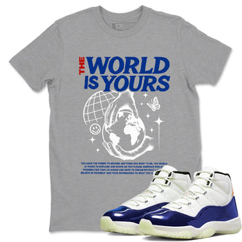 Sneaker Threads – Sneaker Tees To Match Air Jordan 11 Rare Air – The World Is Yours Graphic Tee Heather Grey 1. Perfect for Jordan releases 2025 colorways.