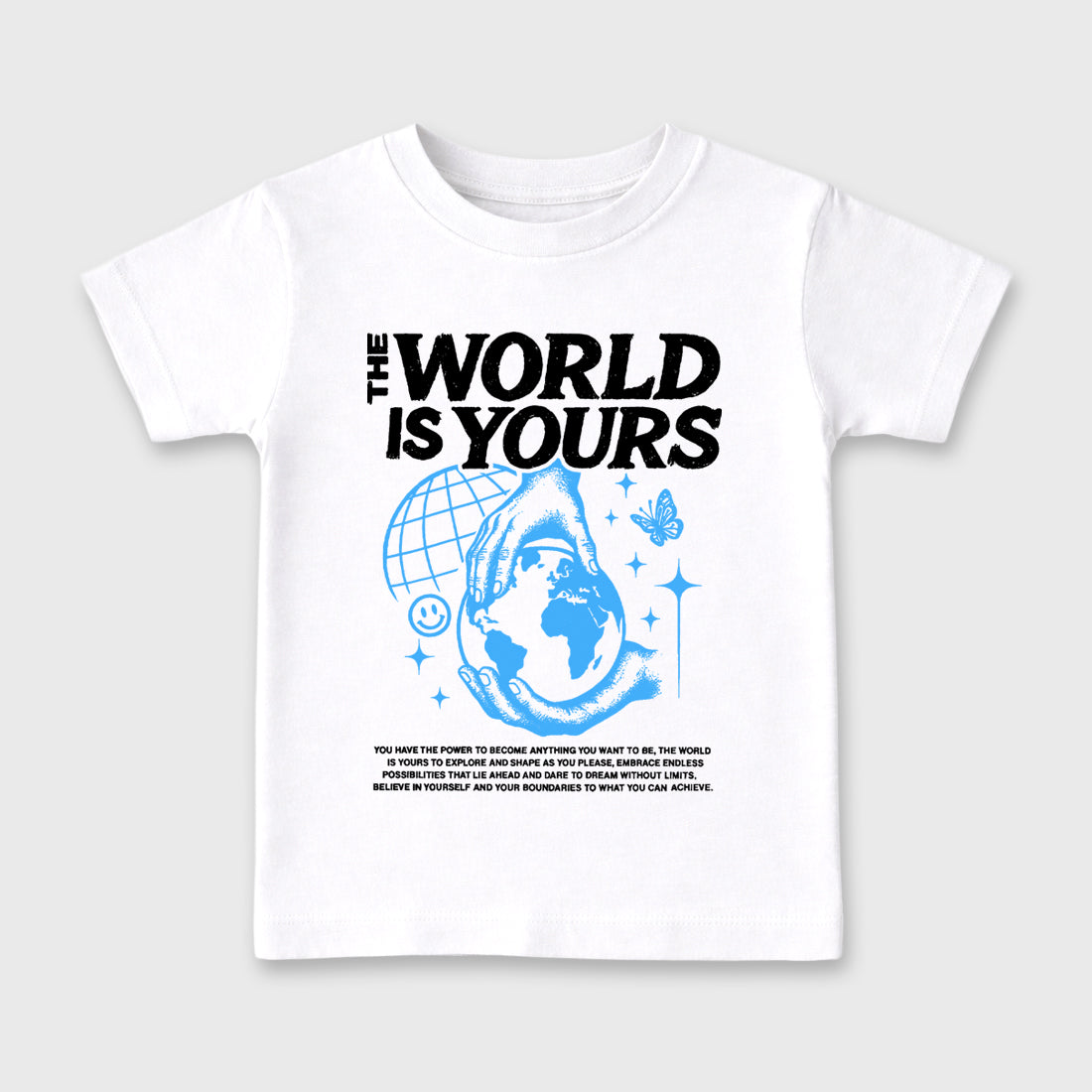 Sneaker match tees – Sneaker Tees To Match Air Jordan 14 University Blue Shoes – The World Is Yours Kids T-Shirt White 2