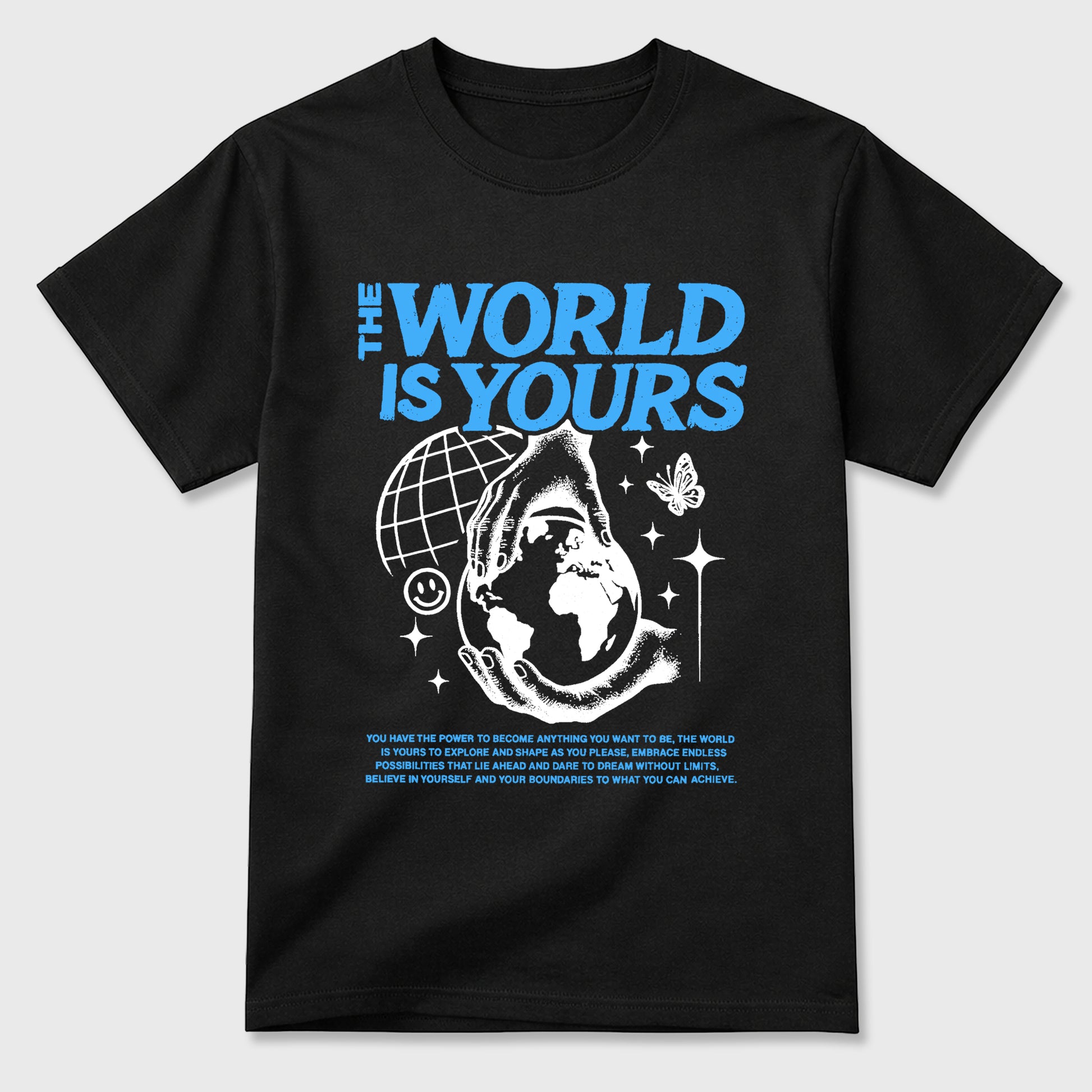 Sneaker match tees – Sneaker Tees To Match Air Jordan 14 University Blue Shoes – The World Is Yours Tee Black 2