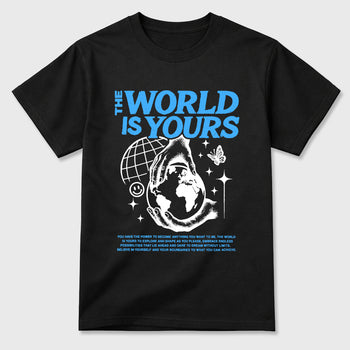 Sneaker match tees – Sneaker Tees To Match Air Jordan 14 University Blue Shoes – The World Is Yours Tee Black 2