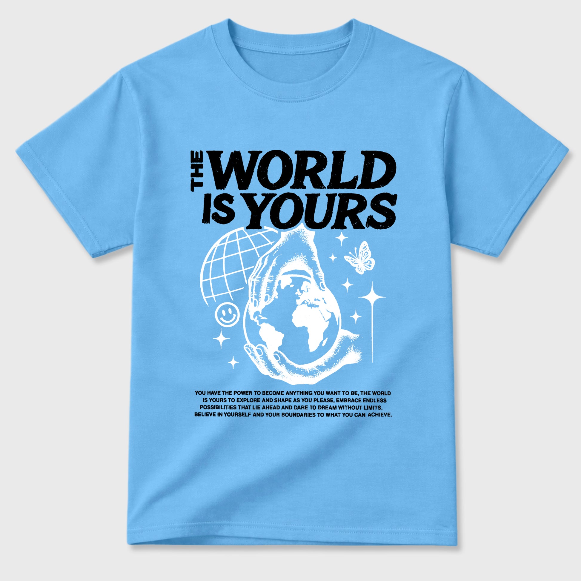 Sneaker match tees – Sneaker Tees To Match Air Jordan 14 University Blue Shoes – The World Is Yours Tee Carolina Blue 2