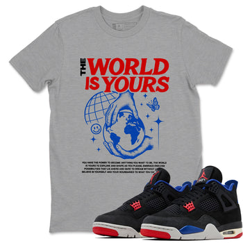 Sneaker match tees – Sneaker Tees To Match Jordan 4 Retro Rare Air Shoes – The World Is Yours Tee Heather Grey 1