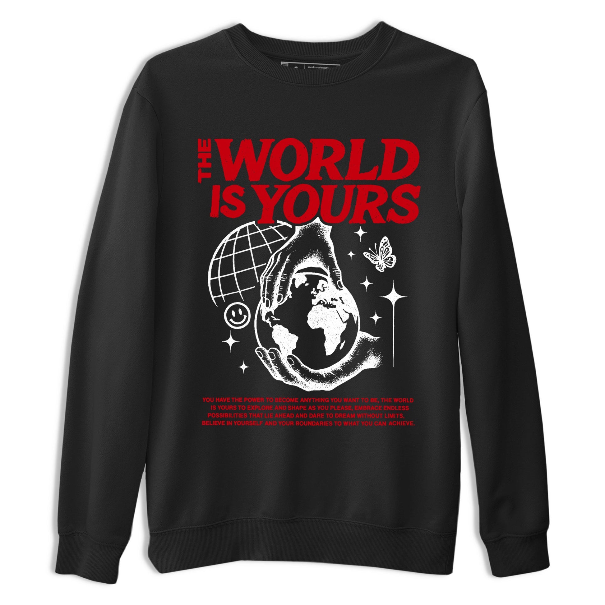 5s Fire Red Sneaker match tees – Sneaker Tees To Match Jordan 5 Retro Fire Red Sneakers – The World Is Yours Graphic Tee Black 2